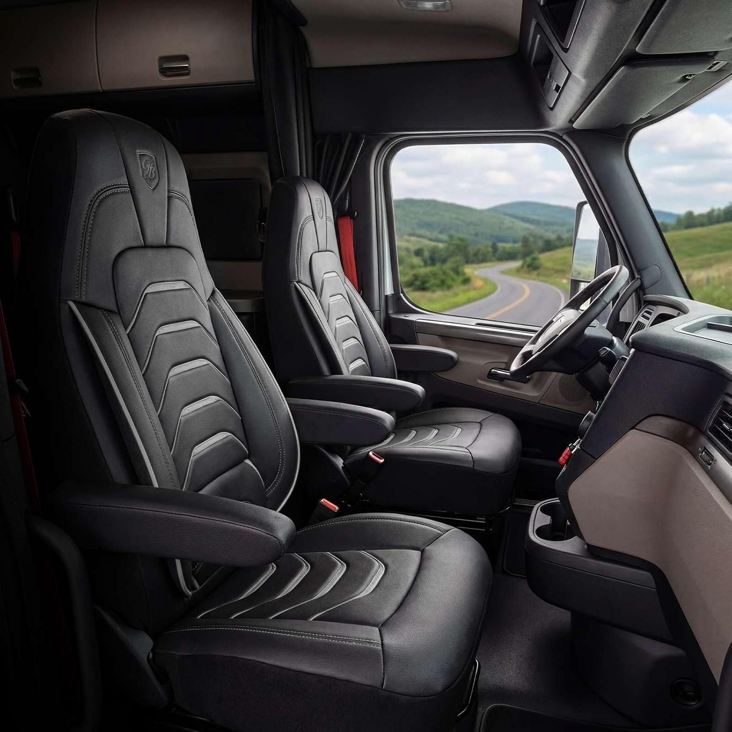 Custom Fit Truck Seat Cover for Cascadia 33”, Premium Vinyl Fabric, Includes Armrest Covers and Assebly Tool