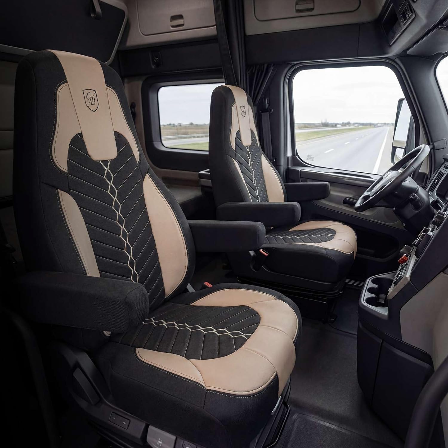 Custom Fit Truck Seat Cover for Cascadia 33”, Linen Fabric, Includes Armrest Covers and Assebly Tool