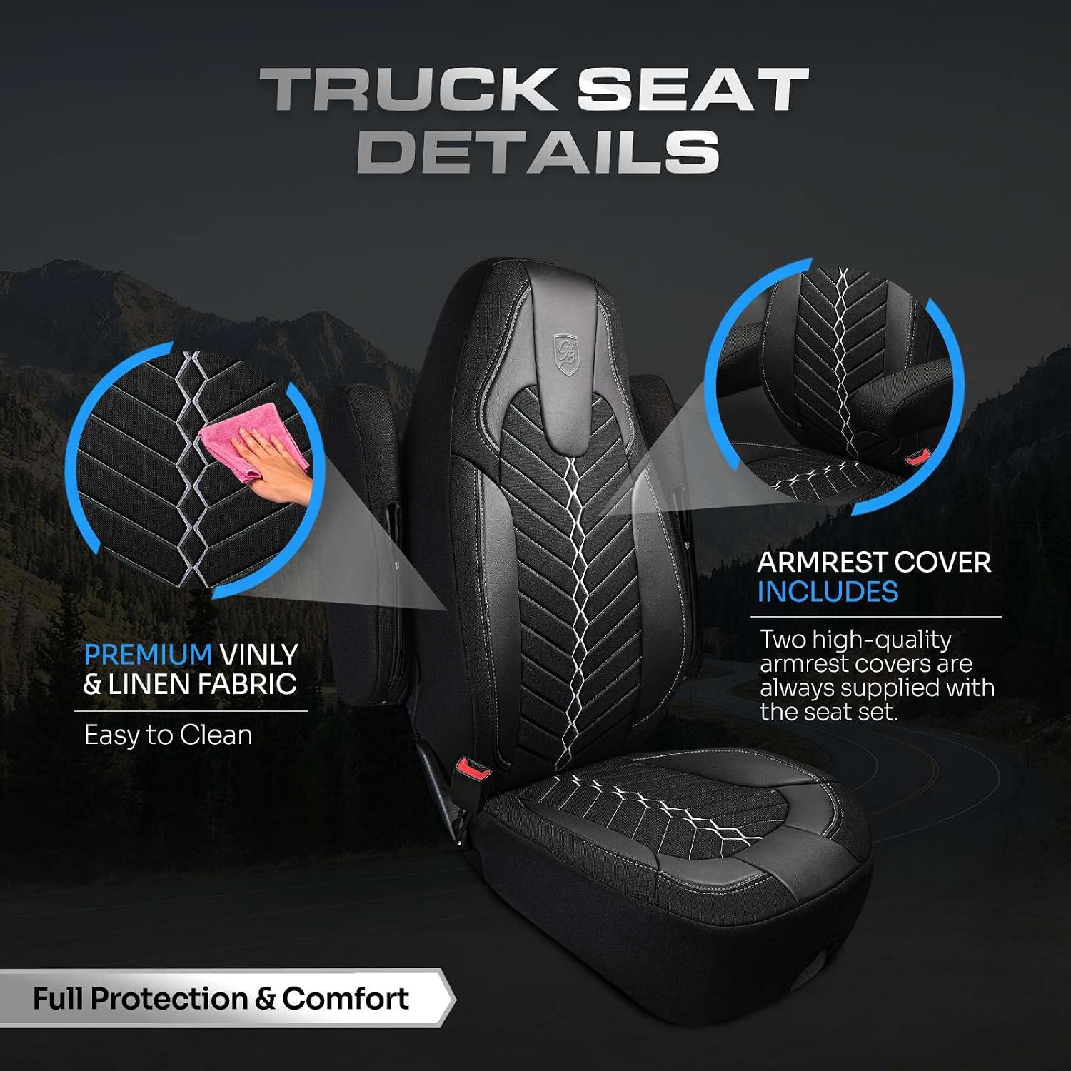 Custom Fit Truck Seat Cover for Peterbilt 579, 567, Linen Fabric, Includes Armrest Covers and Assebly Tool
