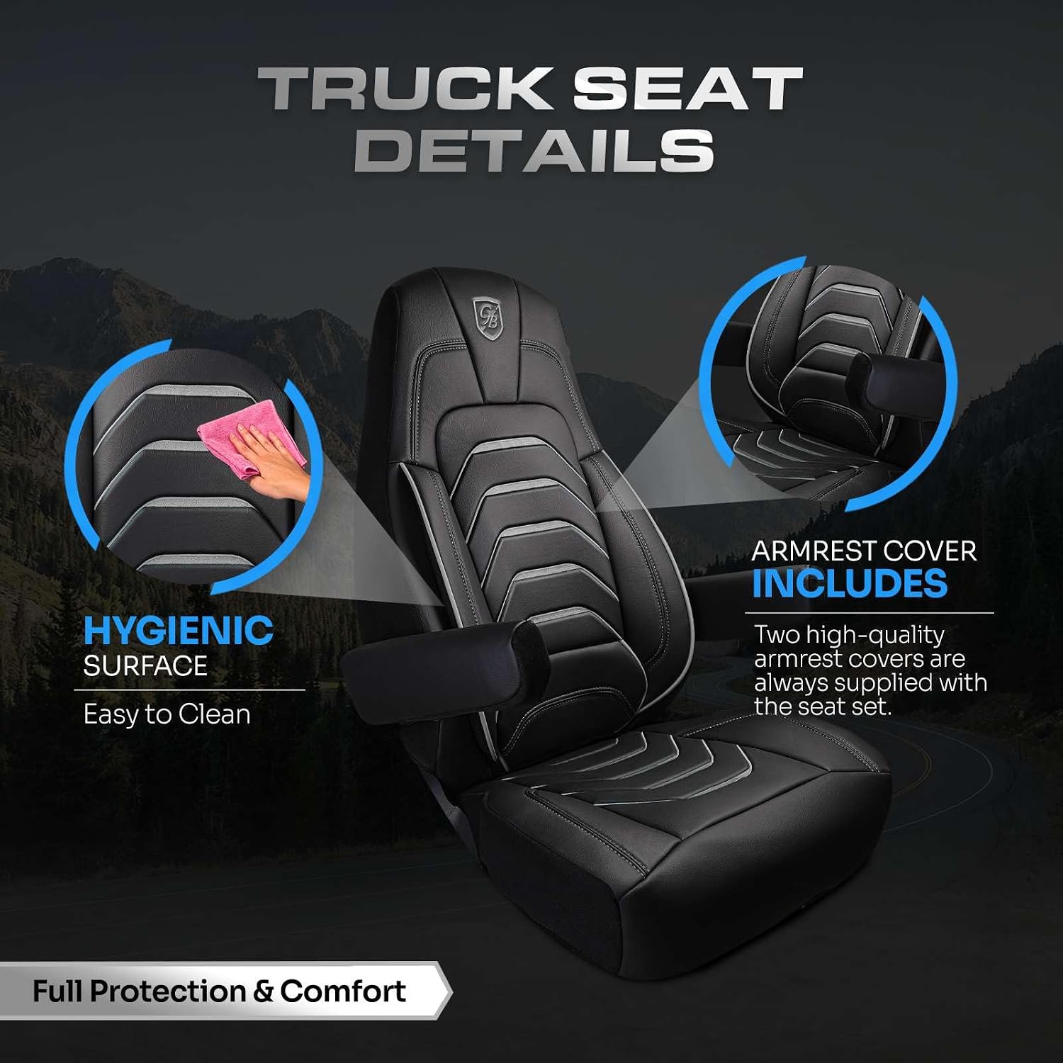 Custom Fit Truck Seat Cover for Cascadia 33”, Premium Vinyl Fabric, Includes Armrest Covers and Assebly Tool