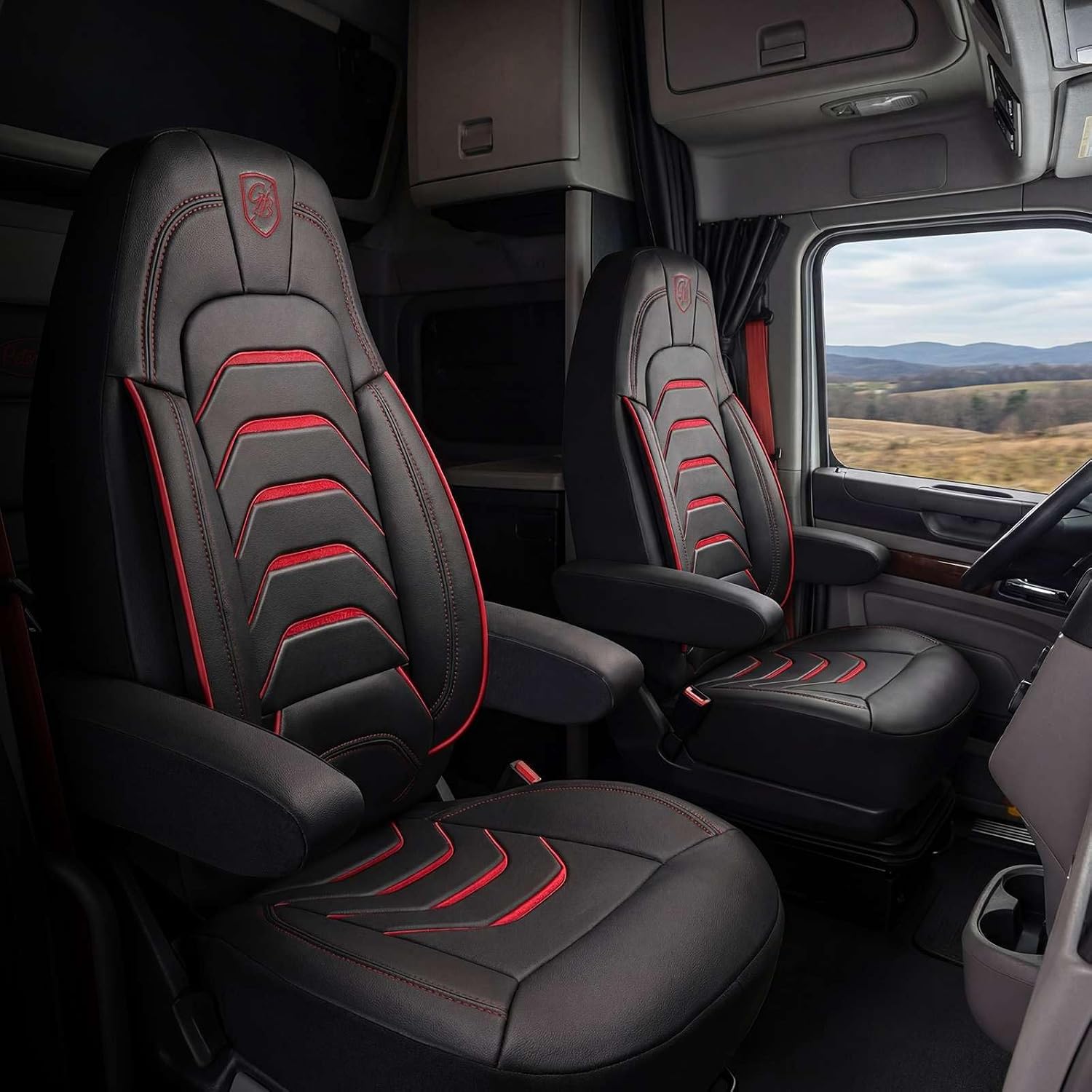 Custom Fit Truck Seat Cover for Peterbilt 579, 567, Premium Vinyl Fabric, Includes Armrest Covers and Assebly Tool