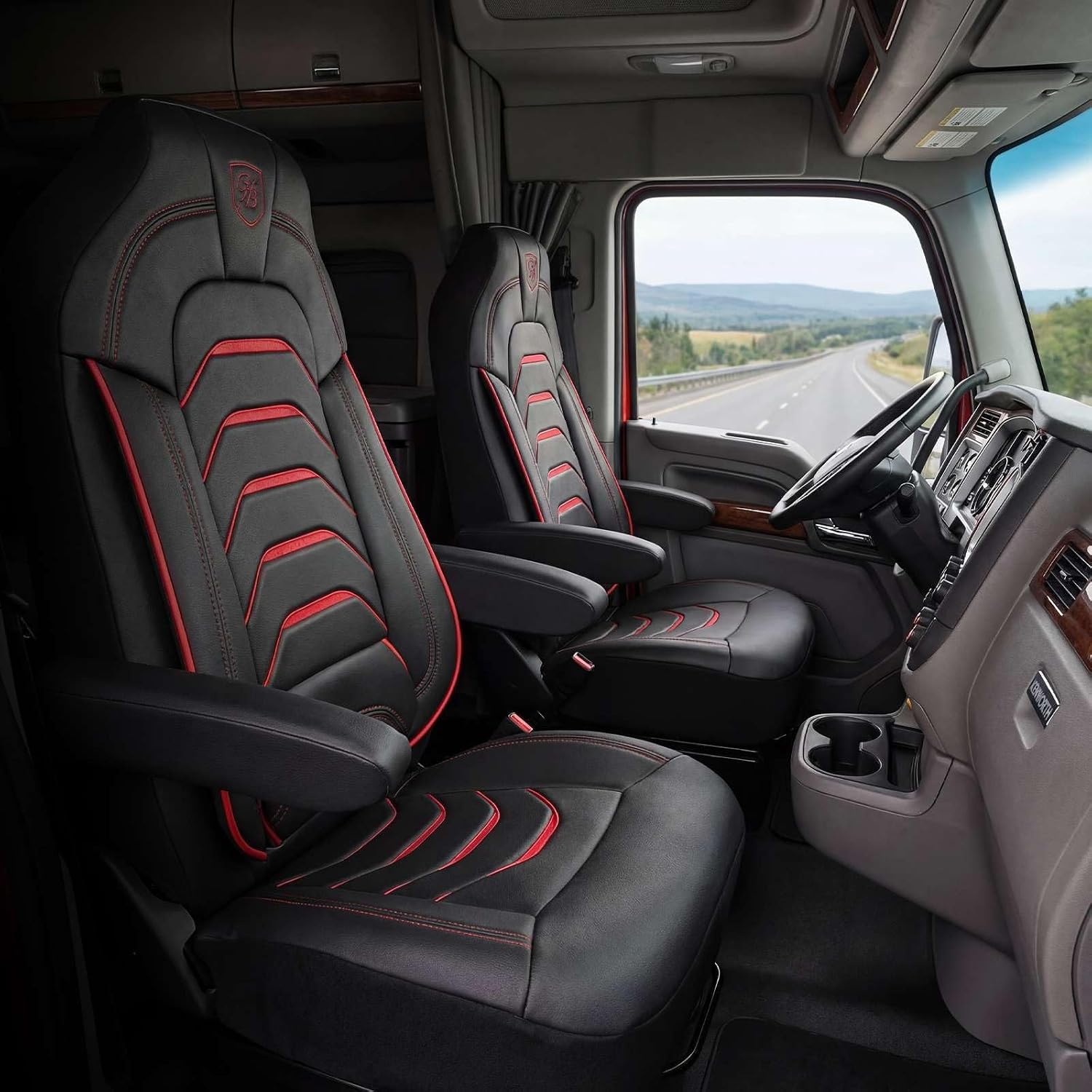 Custom Fit Truck Seat Cover for Kenworth T680, T880, W990, Premium Vinyl Fabric, Includes Armrest Covers and Assebly Tool