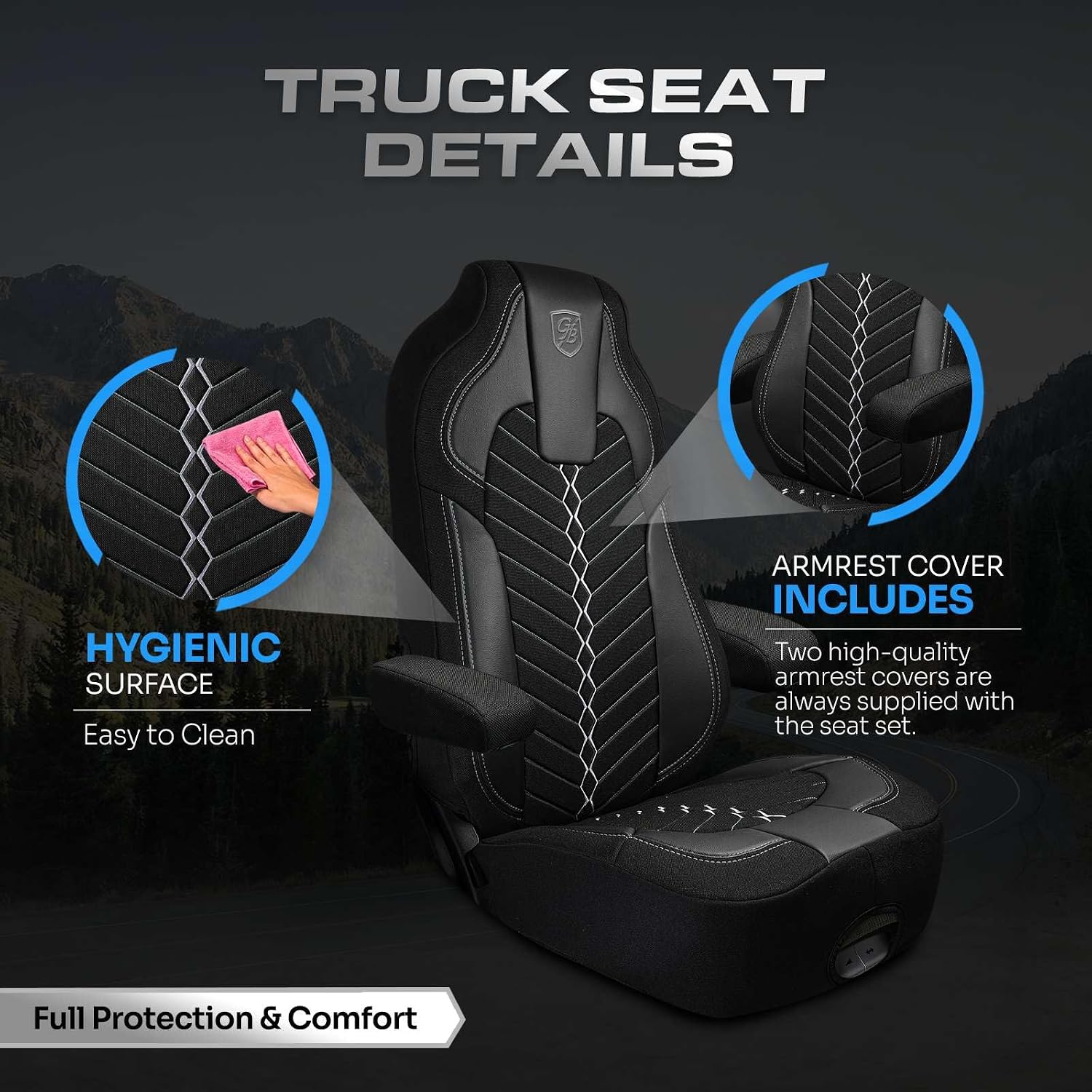Custom Fit Truck Seat Cover for Kenworth T680, T880, W990, Linen Fabric, Includes Armrest Covers and Assebly Tool
