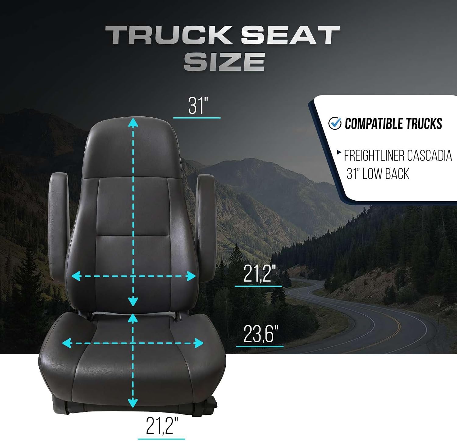 Custom Fit Truck Seat Cover for Cascadia 33”, Linen Fabric, Includes Armrest Covers and Assebly Tool