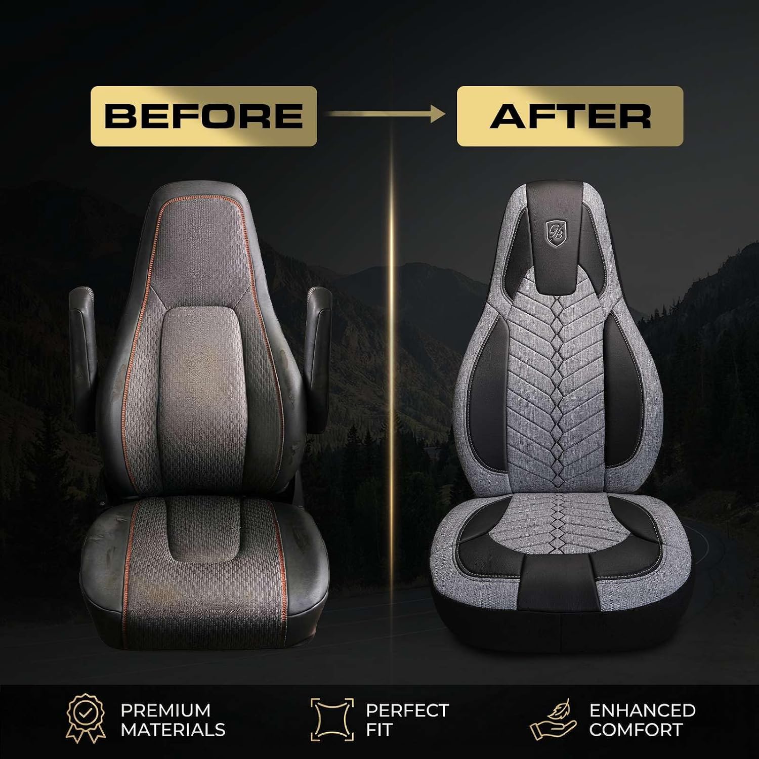 Custom Fit Truck Seat Cover for Volvo VNL 300 400 740 760 860 & VNR 300 400 640 660 (2019-2025), Linen Fabric, Includes Armrest Covers and Assebly Tool