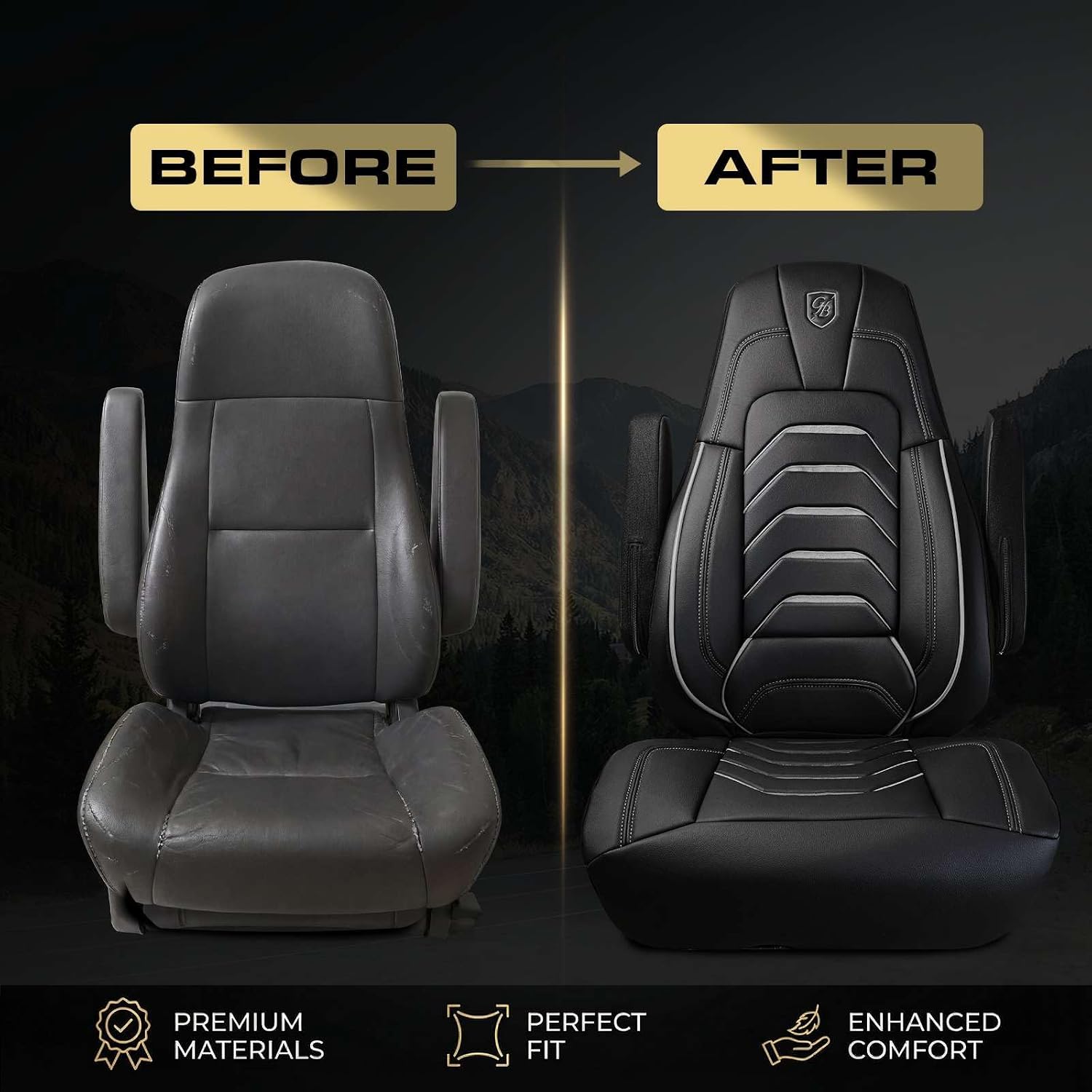 Custom Fit Truck Seat Cover for Cascadia 33”, Premium Vinyl Fabric, Includes Armrest Covers and Assebly Tool
