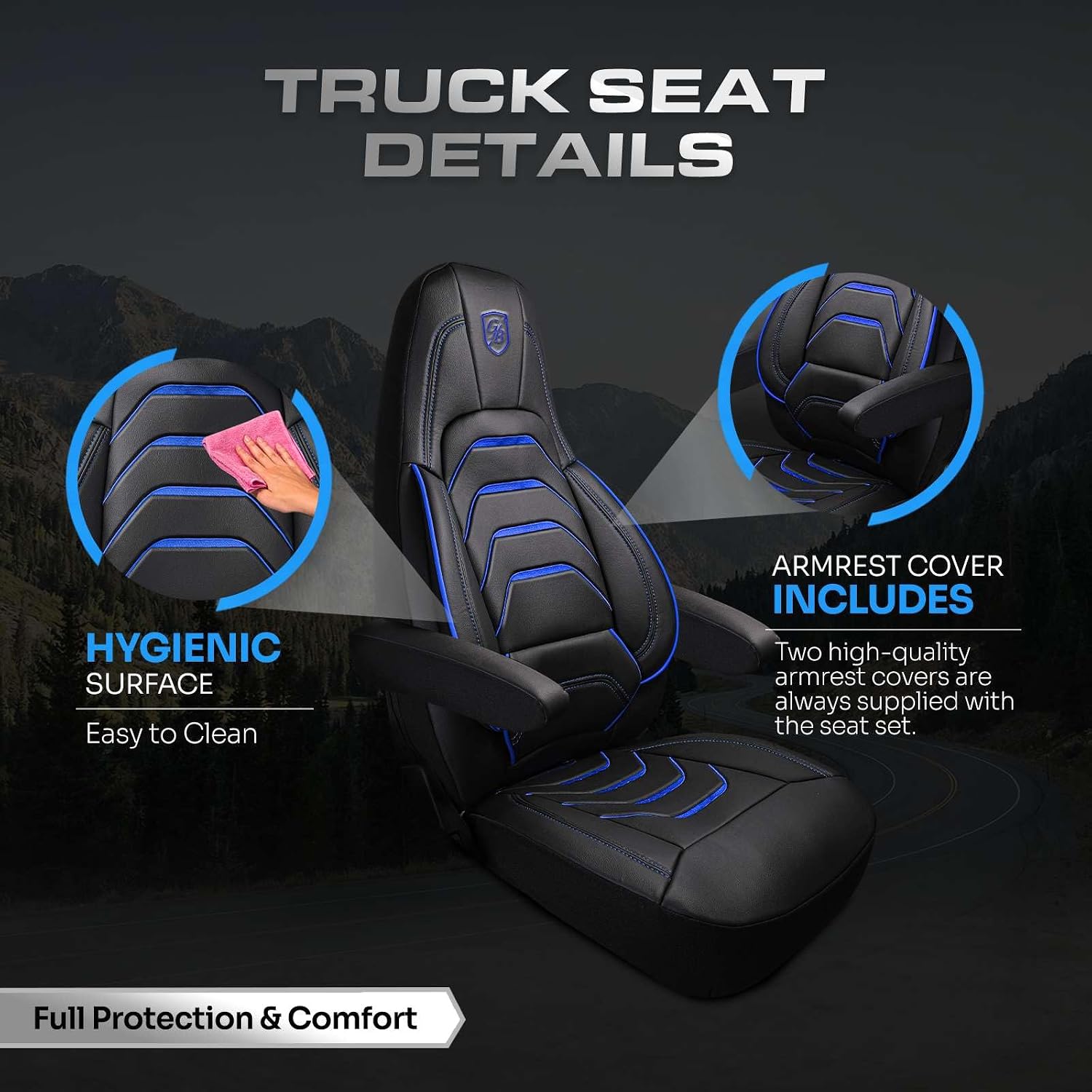 Custom Fit Truck Seat Cover for Volvo VNL 300 400 740 760 860 & VNR 300 400 640 660 (2019-2025), Vinyl Fabric, Includes Armrest Covers and Assebly Tool