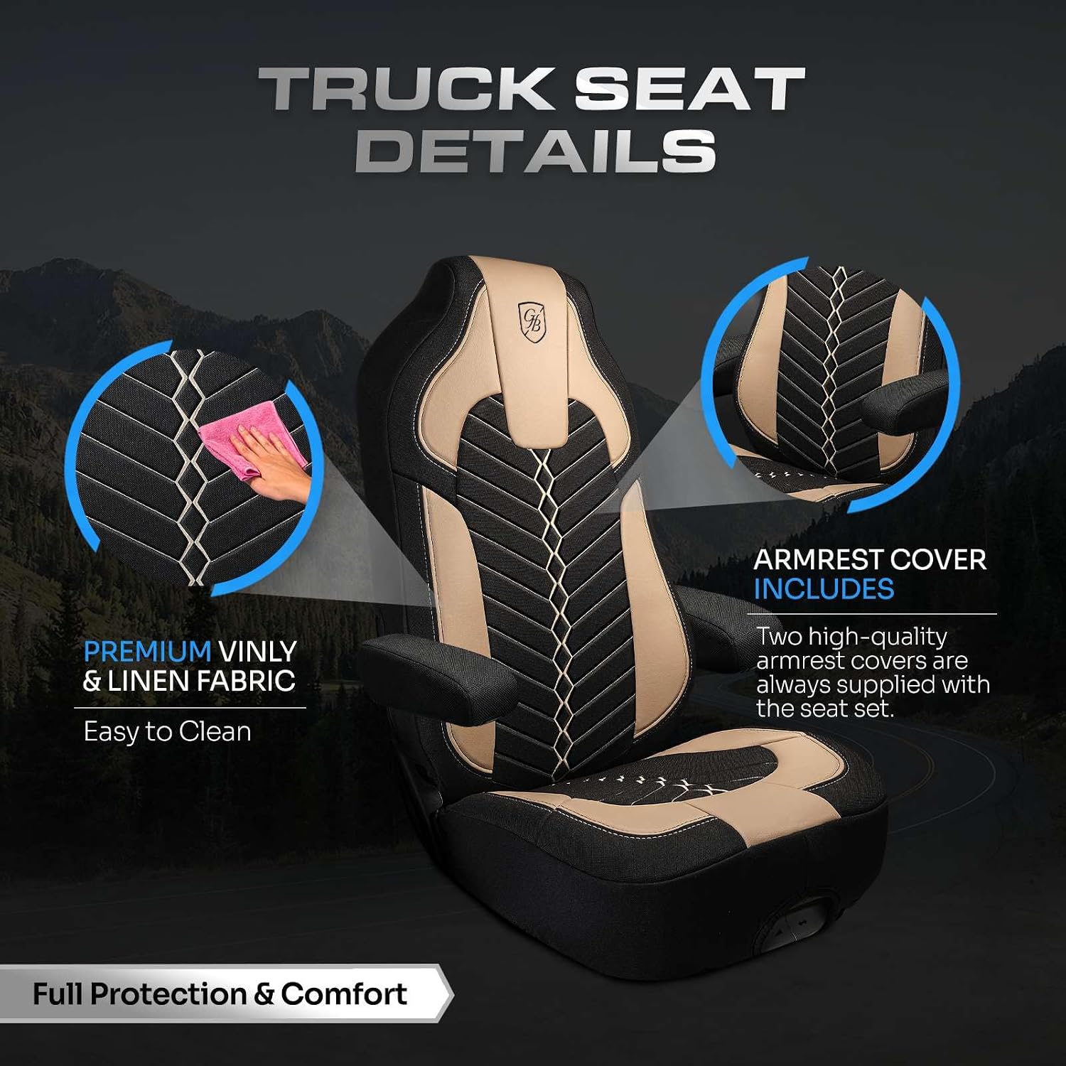 Custom Fit Truck Seat Cover for Kenworth T680, T880, W990, Linen Fabric, Includes Armrest Covers and Assebly Tool
