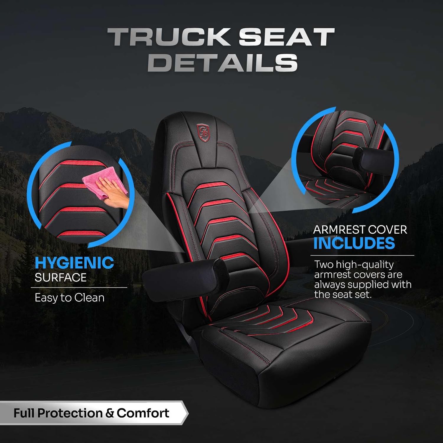 Custom Fit Truck Seat Cover for Cascadia 33”, Premium Vinyl Fabric, Includes Armrest Covers and Assebly Tool