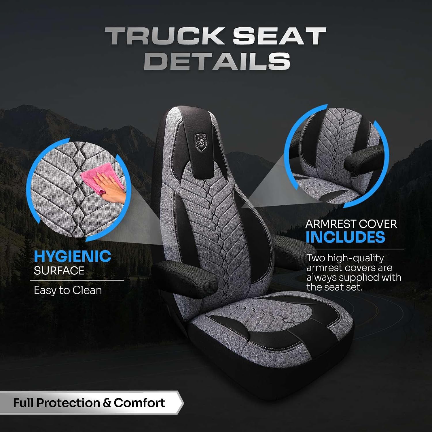 Custom Fit Truck Seat Cover for Volvo VNL 300 400 740 760 860 & VNR 300 400 640 660 (2019-2025), Linen Fabric, Includes Armrest Covers and Assebly Tool