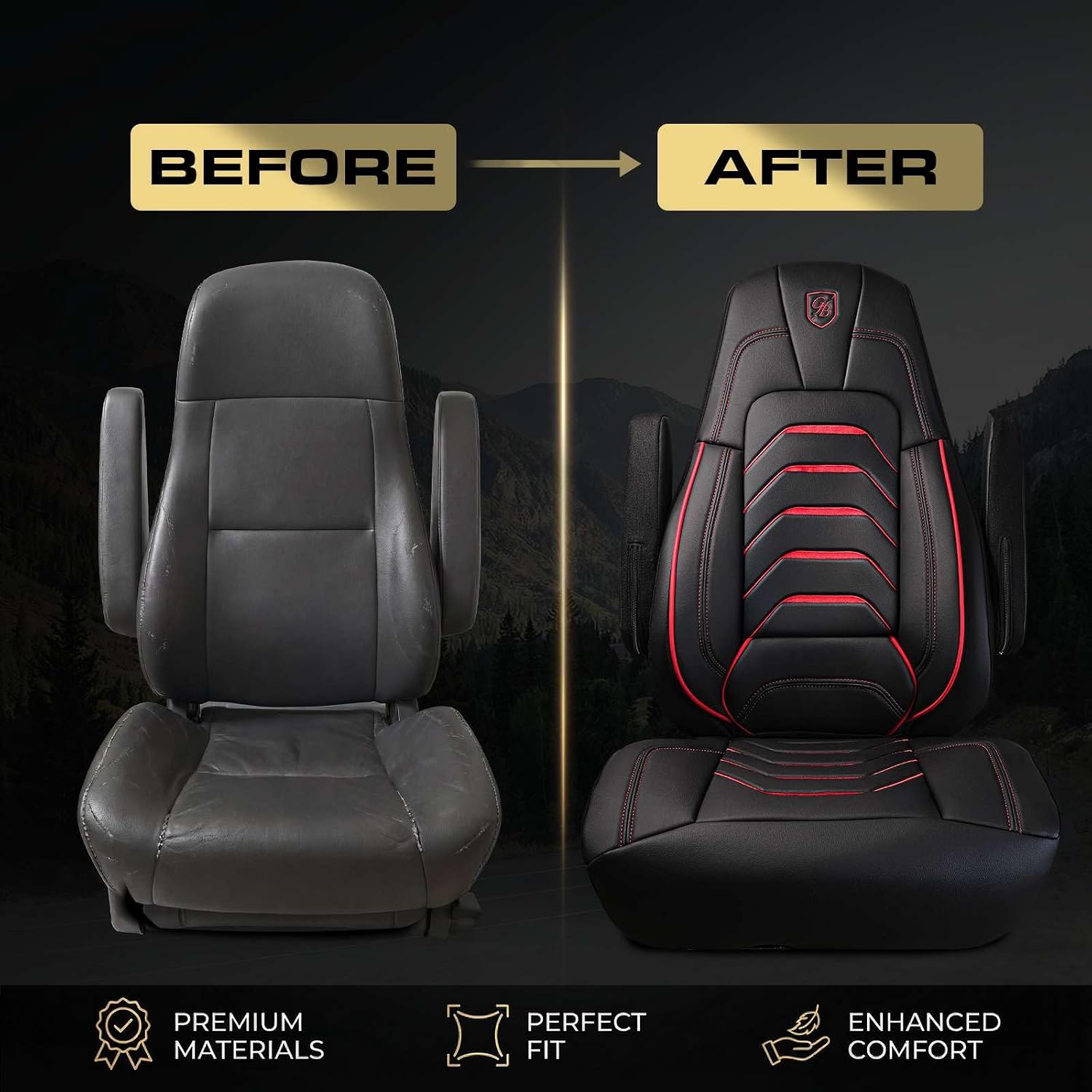 Custom Fit Truck Seat Cover for Cascadia 33”, Premium Vinyl Fabric, Includes Armrest Covers and Assebly Tool