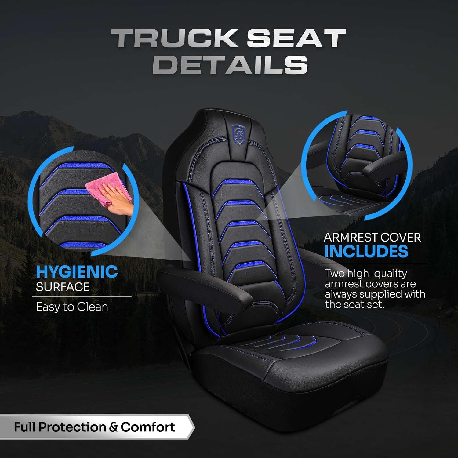 Custom Fit Truck Seat Cover for Kenworth T680, T880, W990, Premium Vinyl Fabric, Includes Armrest Covers and Assebly Tool