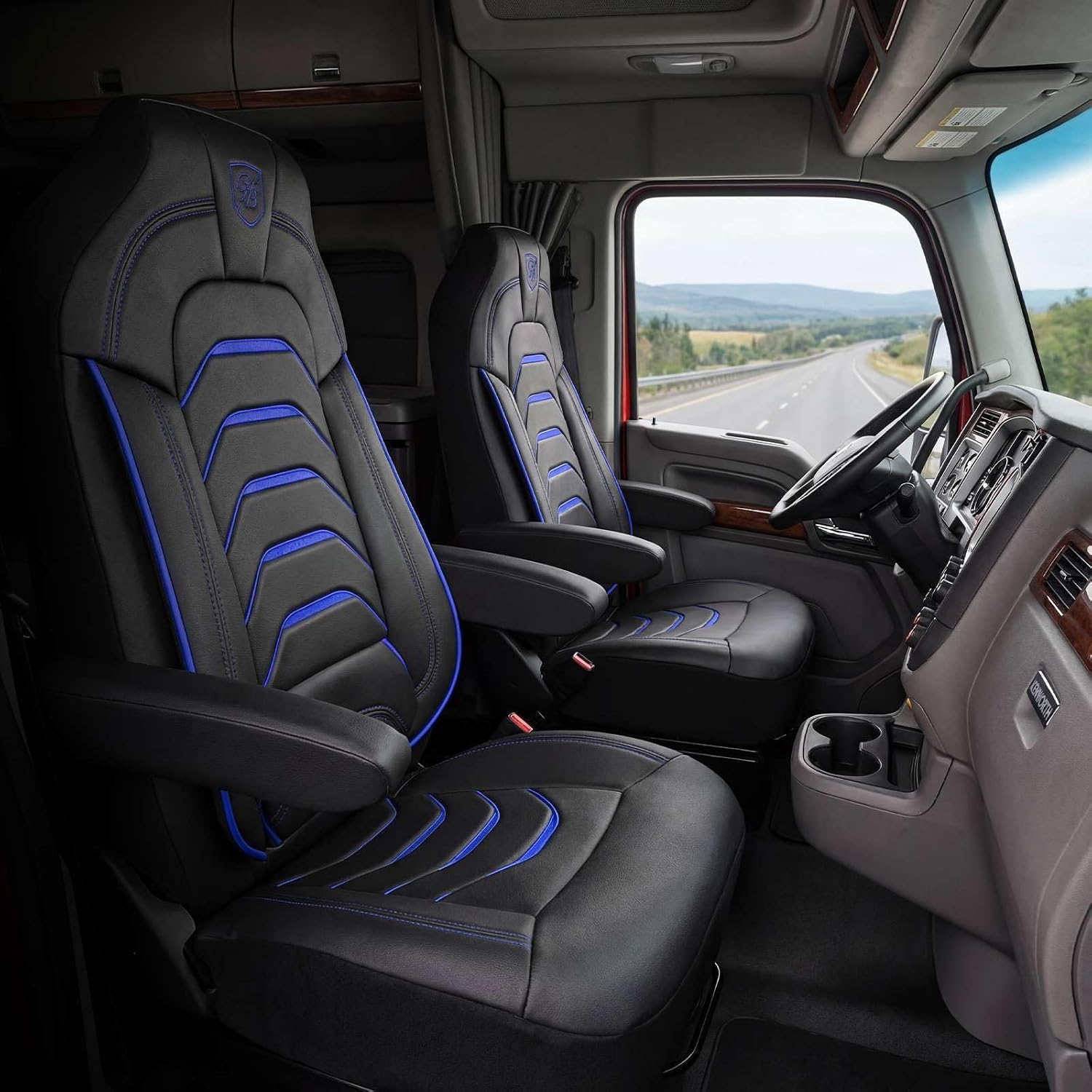 Custom Fit Truck Seat Cover for Kenworth T680, T880, W990, Premium Vinyl Fabric, Includes Armrest Covers and Assebly Tool