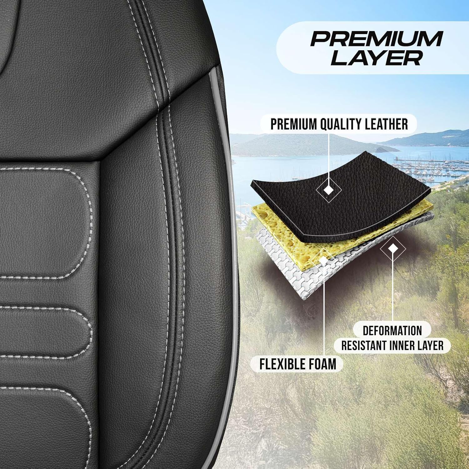 Premium Car Seat Covers Front Seat, Nappa Leather Car Seat Cover for SUV, Cars, Most Pickups, Car Seat Protector, Car Seat Covers Front Seats