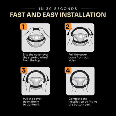 P118 Car Steering Wheel Cover, Breathable Premium Leather & Carbon Design, Anti-Slip, Universal Fit 14.5-15 inches