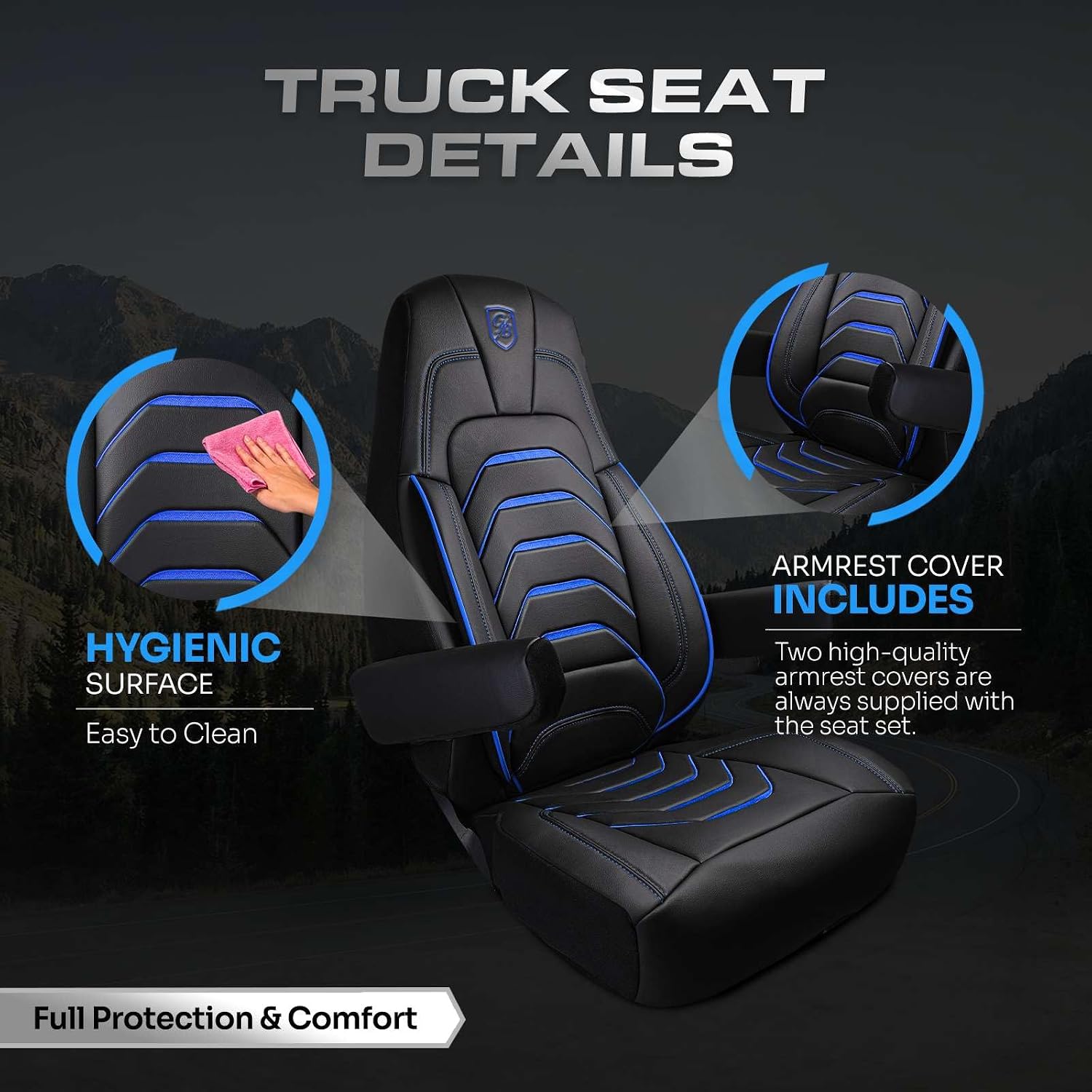 Custom Fit Truck Seat Cover for Cascadia 33”, Premium Vinyl Fabric, Includes Armrest Covers and Assebly Tool