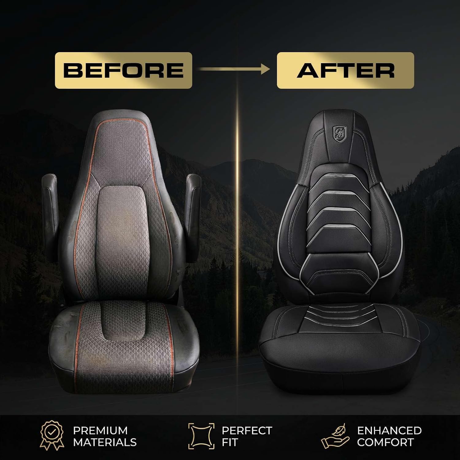 Custom Fit Truck Seat Cover for Volvo VNL 300 400 740 760 860 & VNR 300 400 640 660 (2019-2025), Vinyl Fabric, Includes Armrest Covers and Assebly Tool