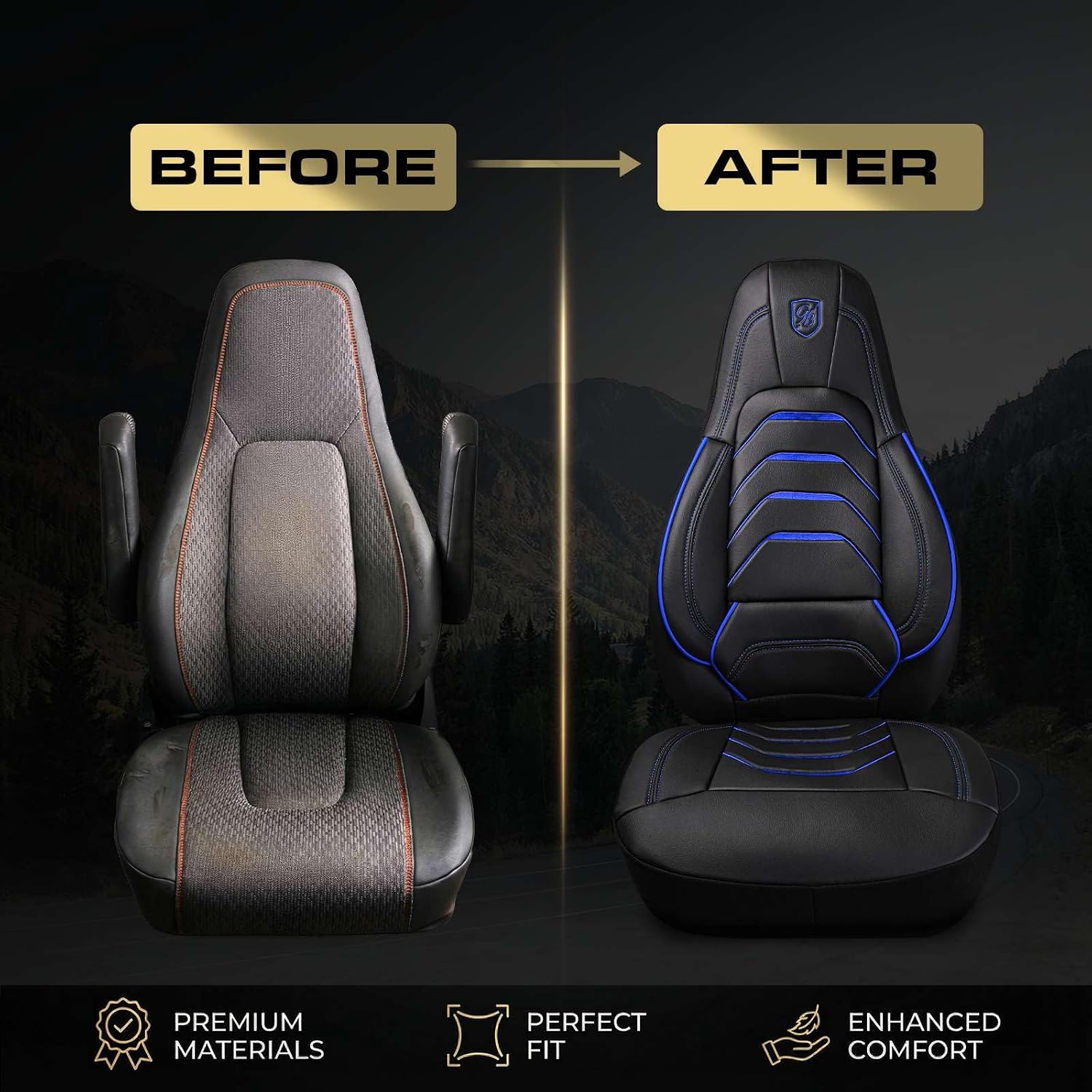 Custom Fit Truck Seat Cover for Volvo VNL 300 400 740 760 860 & VNR 300 400 640 660 (2019-2025), Vinyl Fabric, Includes Armrest Covers and Assebly Tool