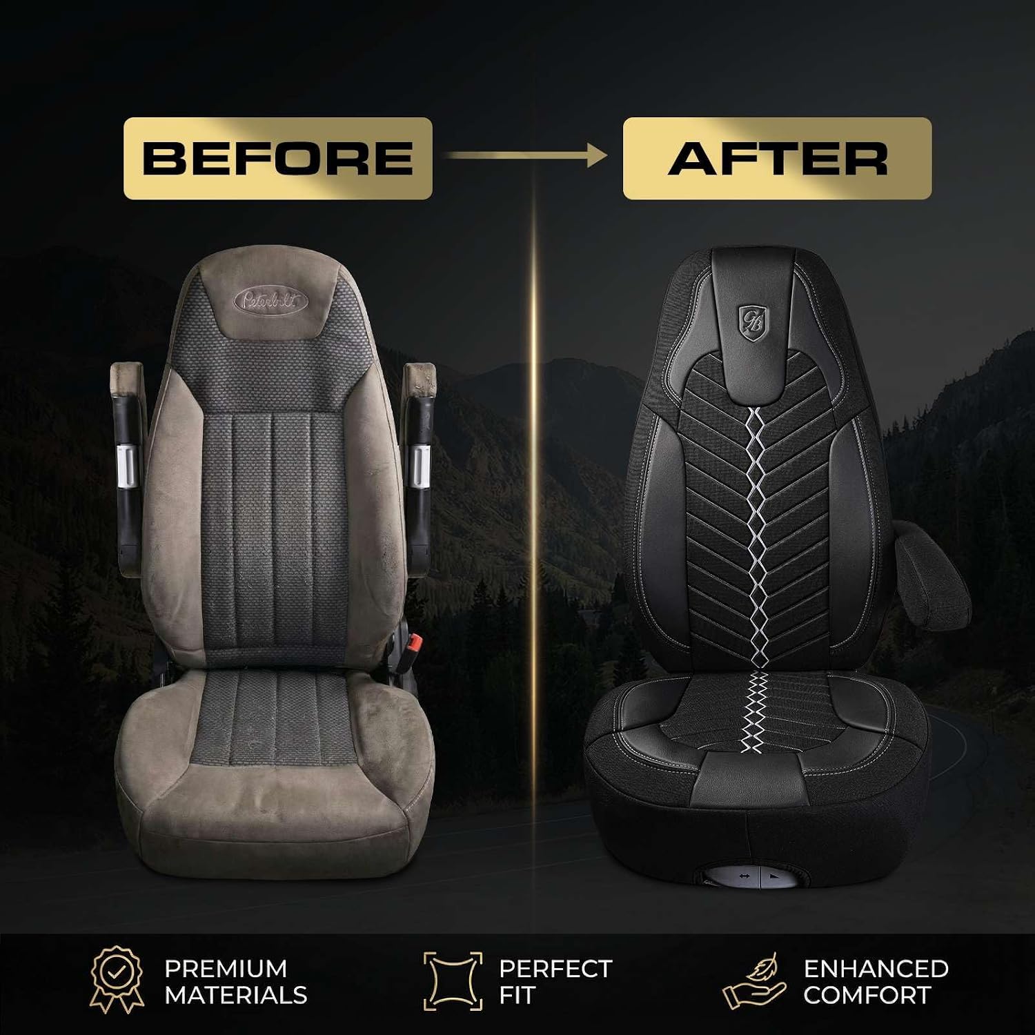 Custom Fit Truck Seat Cover for Peterbilt 579, 567, Linen Fabric, Includes Armrest Covers and Assebly Tool