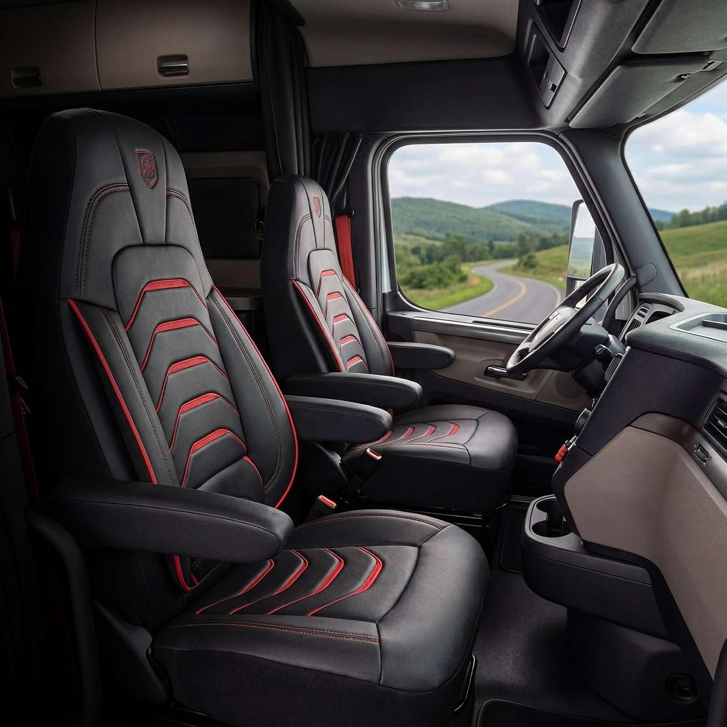 Custom Fit Truck Seat Cover for Cascadia 33”, Premium Vinyl Fabric, Includes Armrest Covers and Assebly Tool