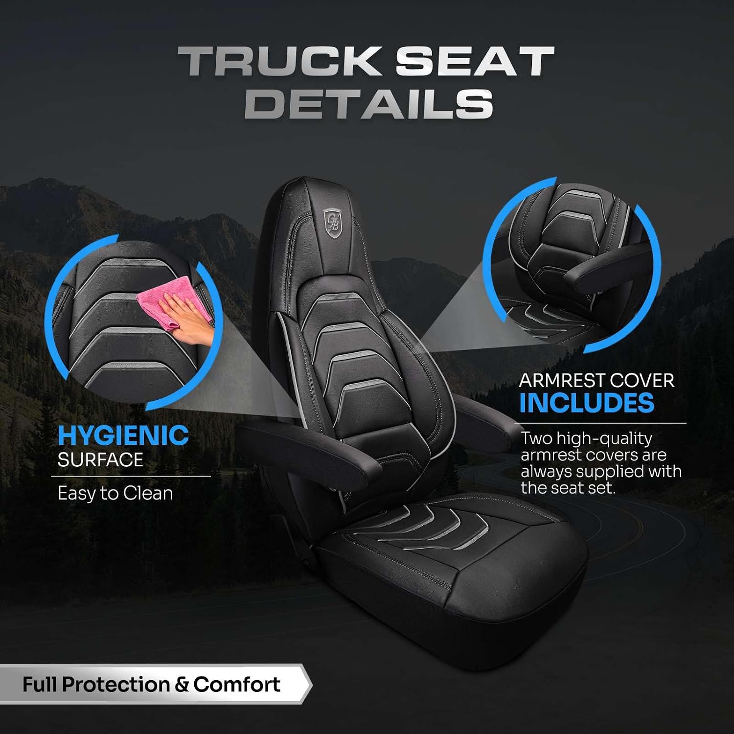 Custom Fit Truck Seat Cover for Volvo VNL 300 400 740 760 860 & VNR 300 400 640 660 (2019-2025), Vinyl Fabric, Includes Armrest Covers and Assebly Tool