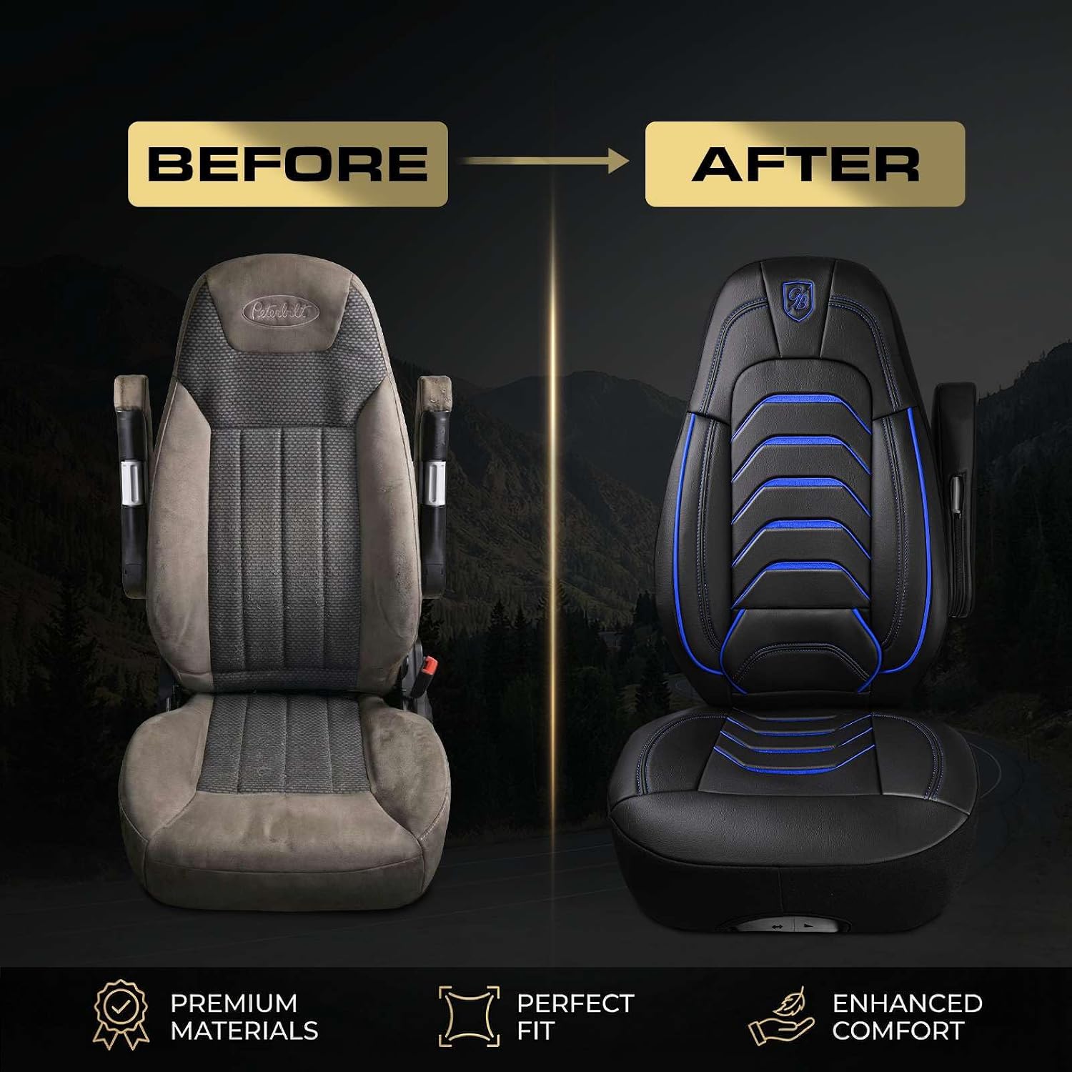 Custom Fit Truck Seat Cover for Peterbilt 579, 567, Premium Vinyl Fabric, Includes Armrest Covers and Assebly Tool