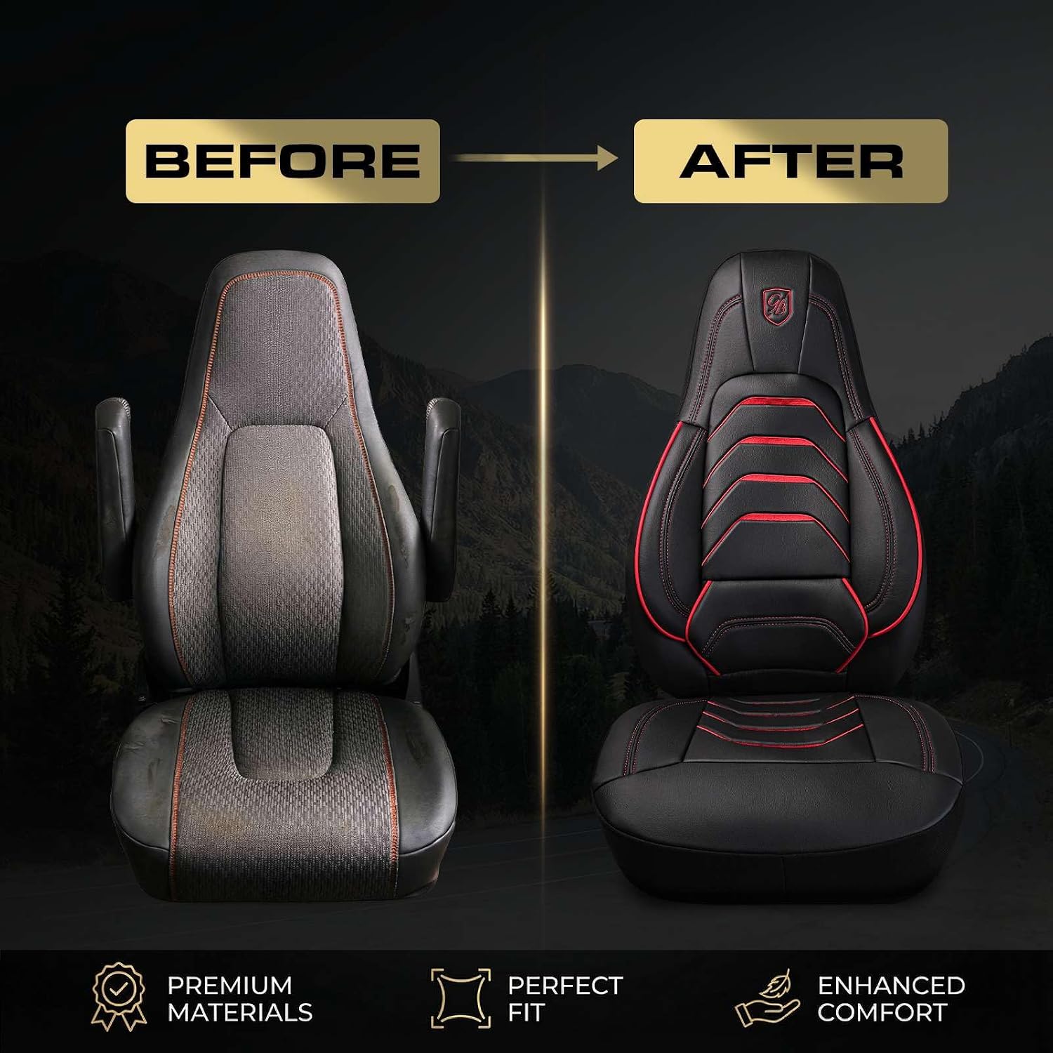 Custom Fit Truck Seat Cover for Volvo VNL 300 400 740 760 860 & VNR 300 400 640 660 (2019-2025), Vinyl Fabric, Includes Armrest Covers and Assebly Tool