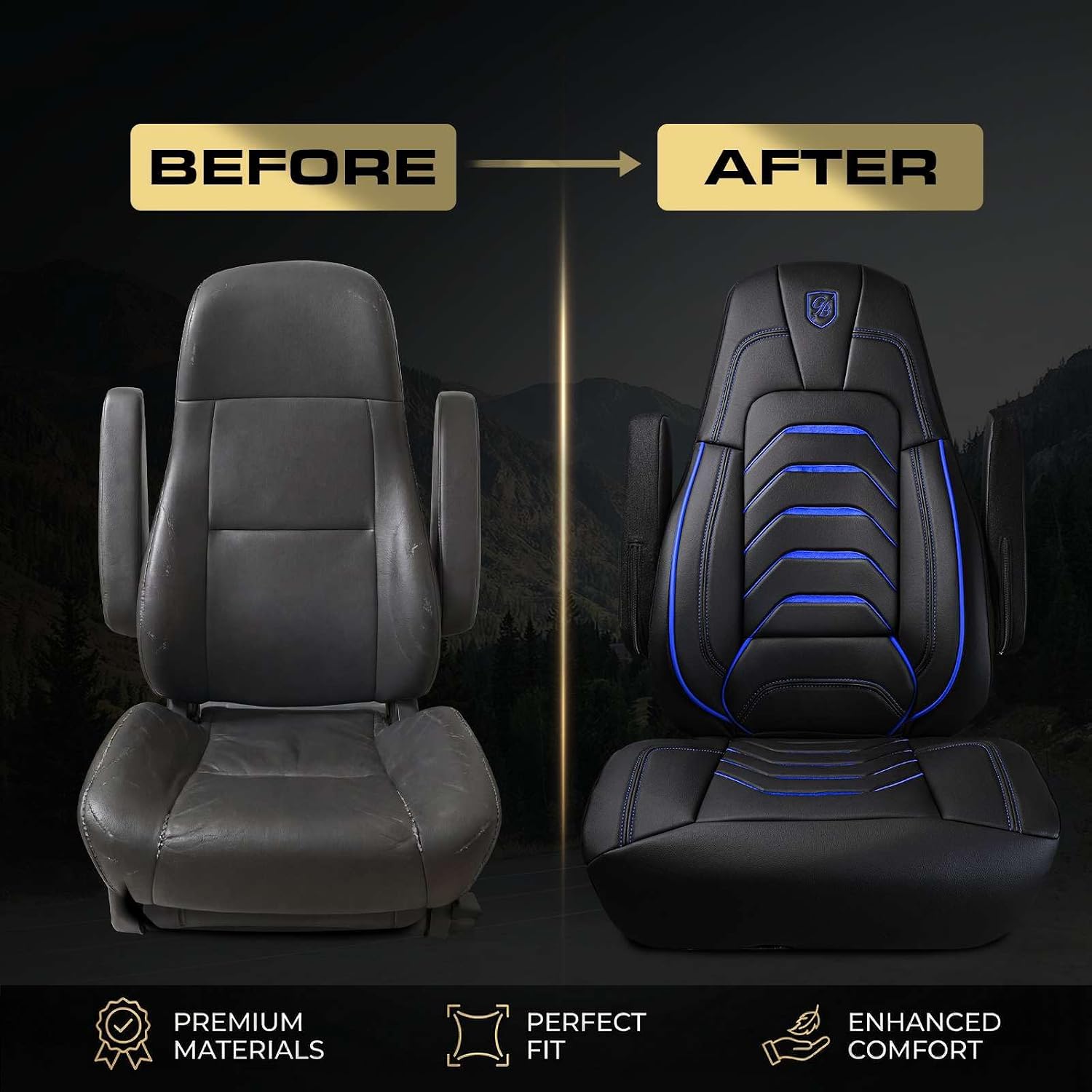 Custom Fit Truck Seat Cover for Cascadia 33”, Premium Vinyl Fabric, Includes Armrest Covers and Assebly Tool