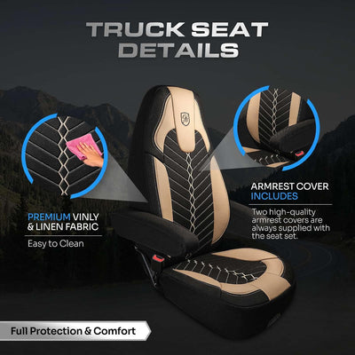 Custom Fit Truck Seat Cover for Peterbilt 579, 567, Linen Fabric, Includes Armrest Covers and Assebly Tool