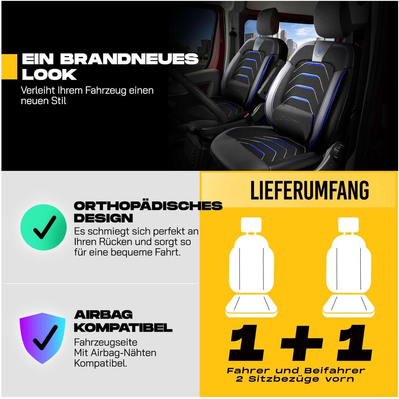 Autositzbezüge Universal 1+1 für FIAT Ducato (2014-2026), Leinen