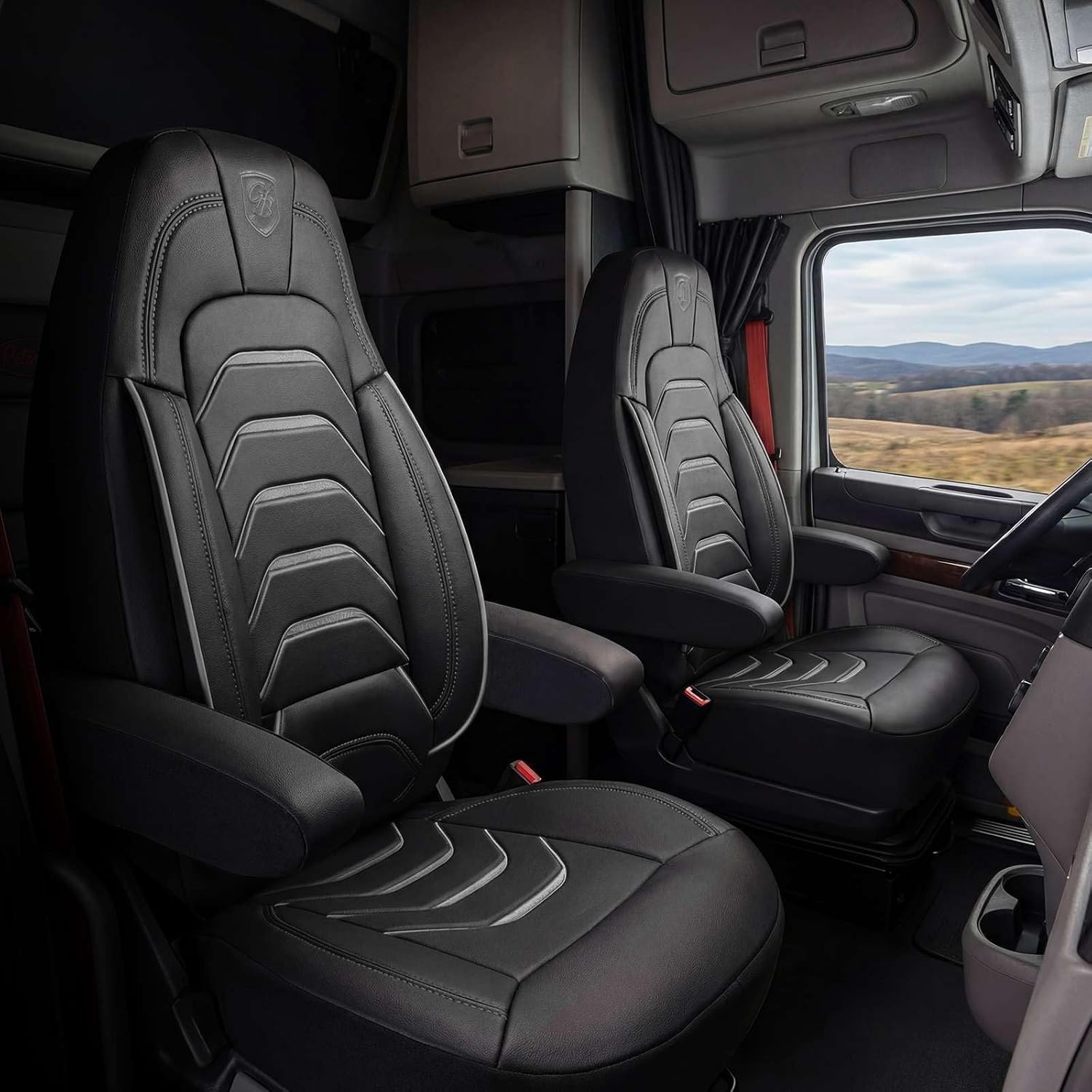 Custom Fit Truck Seat Cover for Peterbilt 579, 567, Premium Vinyl Fabric, Includes Armrest Covers and Assebly Tool
