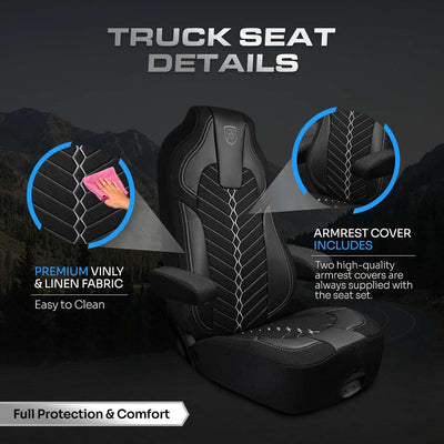 Custom Fit Truck Seat Cover for Kenworth T680, T880, W990, Linen Fabric, Includes Armrest Covers and Assebly Tool