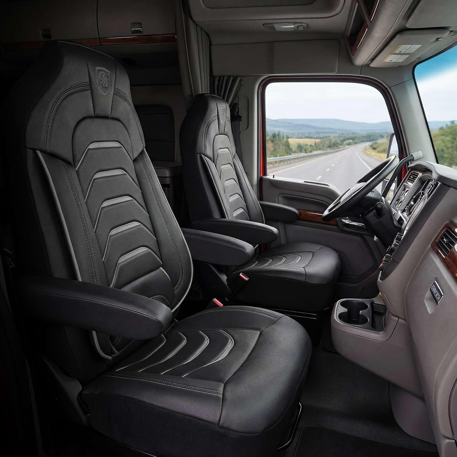 Custom Fit Truck Seat Cover for Kenworth T680, T880, W990, Premium Vinyl Fabric, Includes Armrest Covers and Assebly Tool