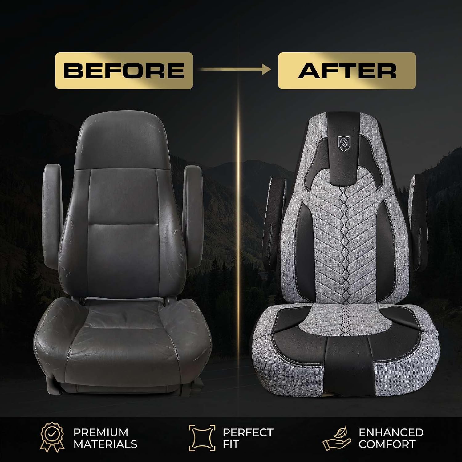 Custom Fit Truck Seat Cover for Cascadia 33”, Linen Fabric, Includes Armrest Covers and Assebly Tool