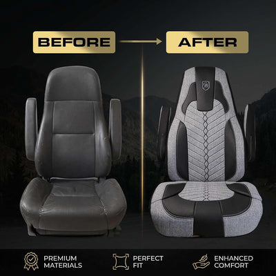 Custom Fit Truck Seat Cover for Cascadia 33”, Linen Fabric, Includes Armrest Covers and Assebly Tool