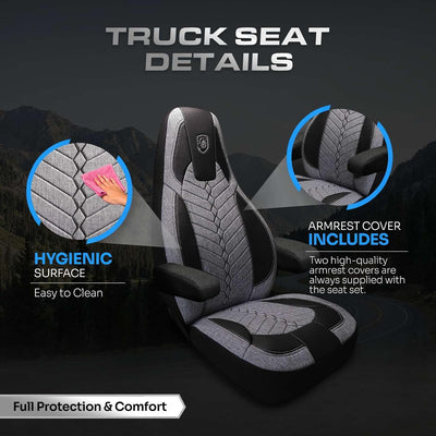 Custom Fit Truck Seat Cover for Volvo VNL 300 400 740 760 860 & VNR 300 400 640 660 (2019-2025), Linen Fabric, Includes Armrest Covers and Assebly Tool