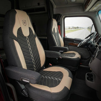 Custom Fit Truck Seat Cover for Peterbilt 579, 567, Linen Fabric, Includes Armrest Covers and Assebly Tool