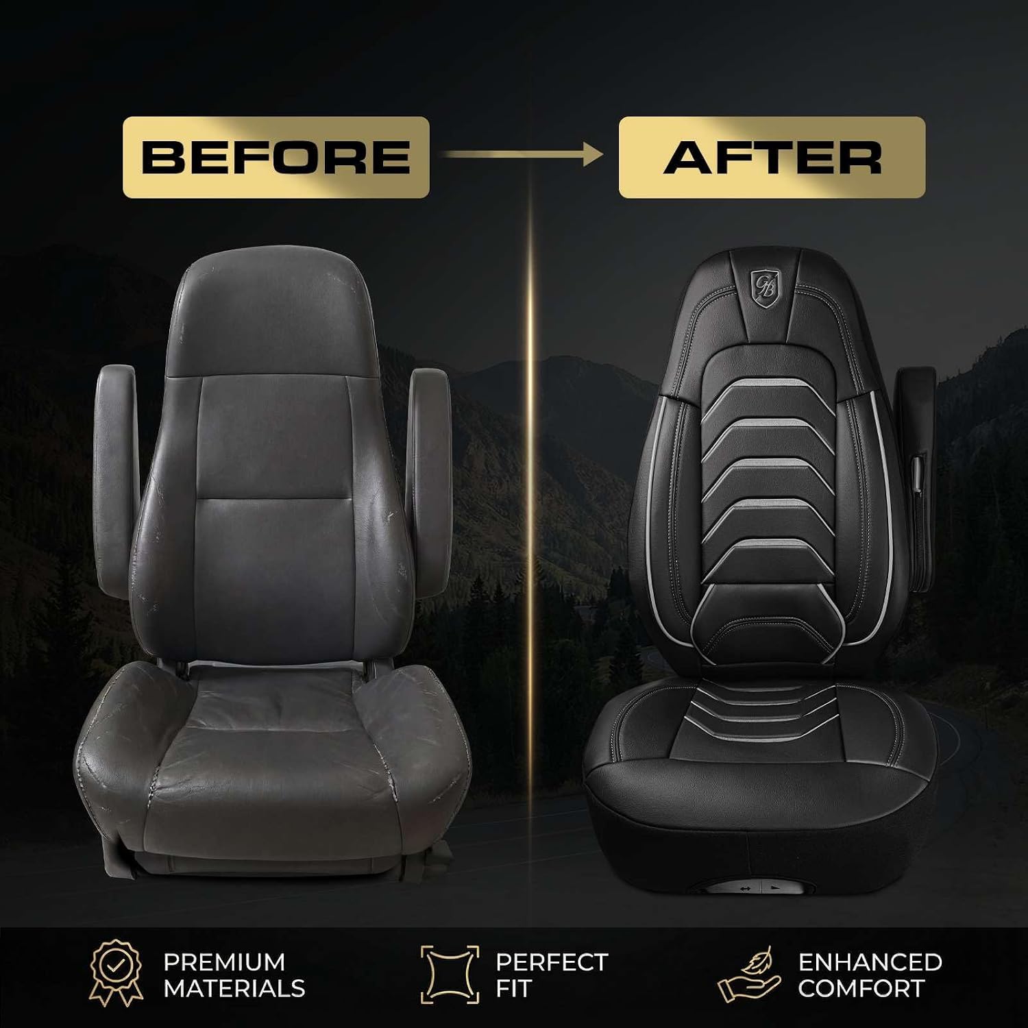 Custom Fit Truck Seat Cover for Peterbilt 579, 567, Premium Vinyl Fabric, Includes Armrest Covers and Assebly Tool
