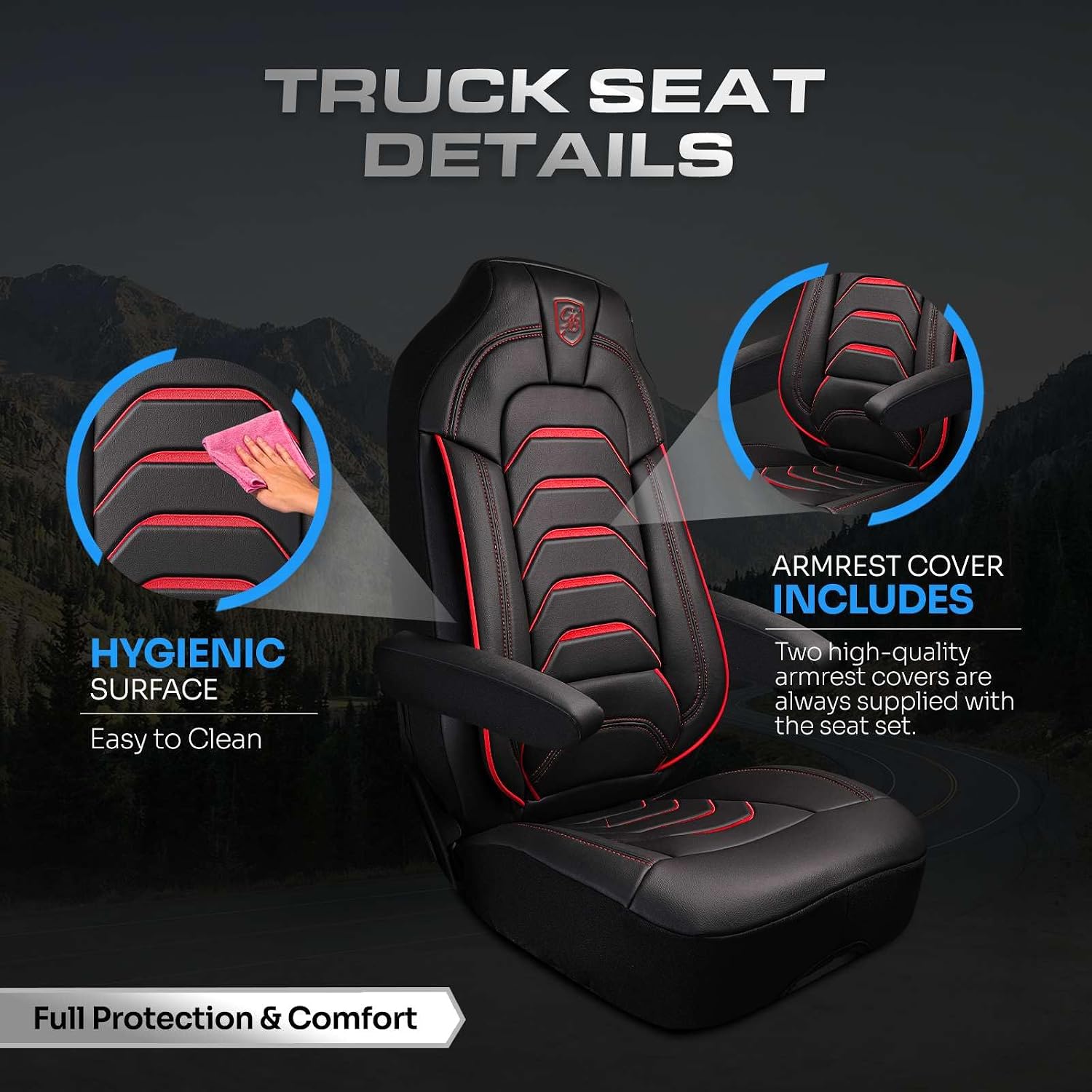 Custom Fit Truck Seat Cover for Kenworth T680, T880, W990, Premium Vinyl Fabric, Includes Armrest Covers and Assebly Tool