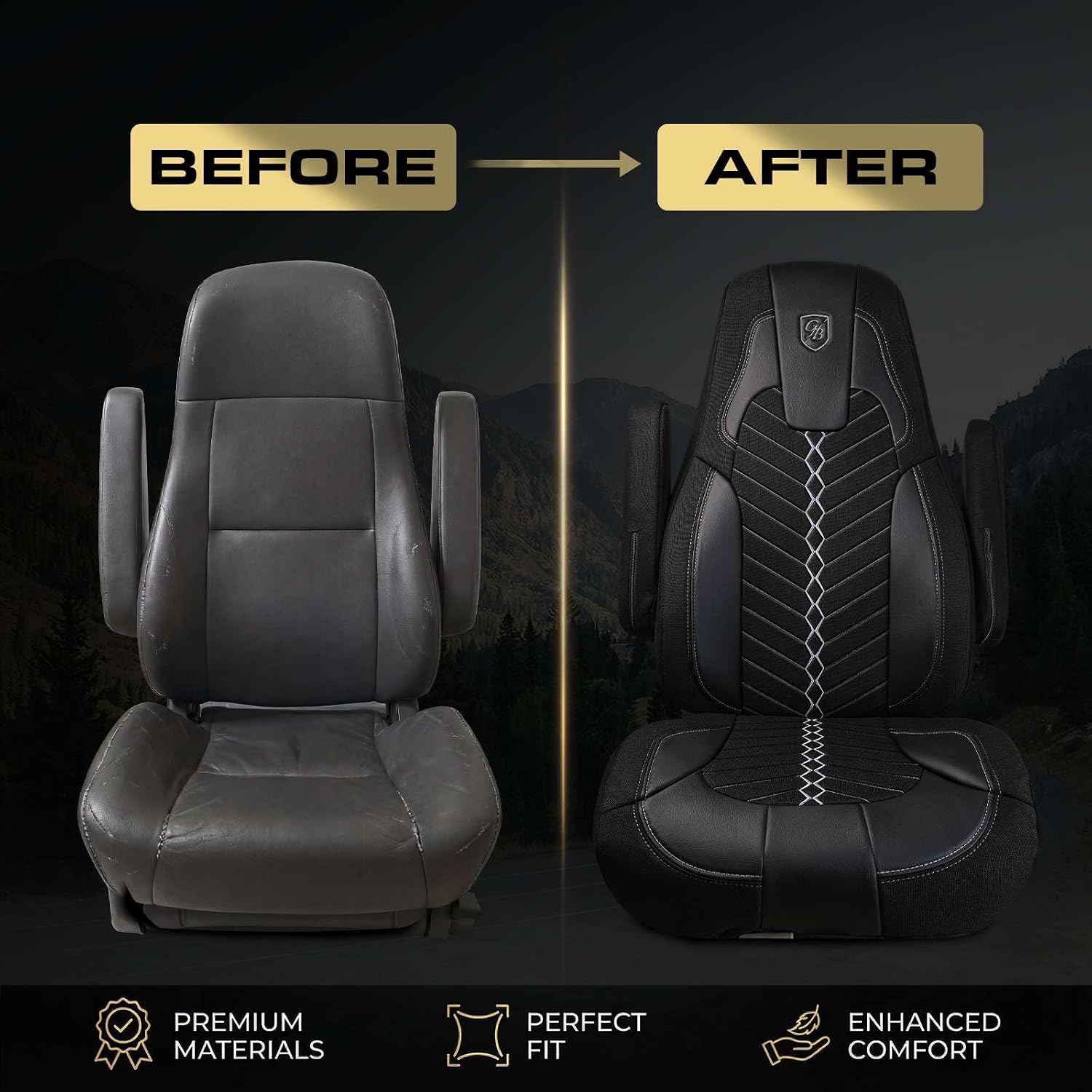 Custom Fit Truck Seat Cover for Cascadia 33”, Linen Fabric, Includes Armrest Covers and Assebly Tool