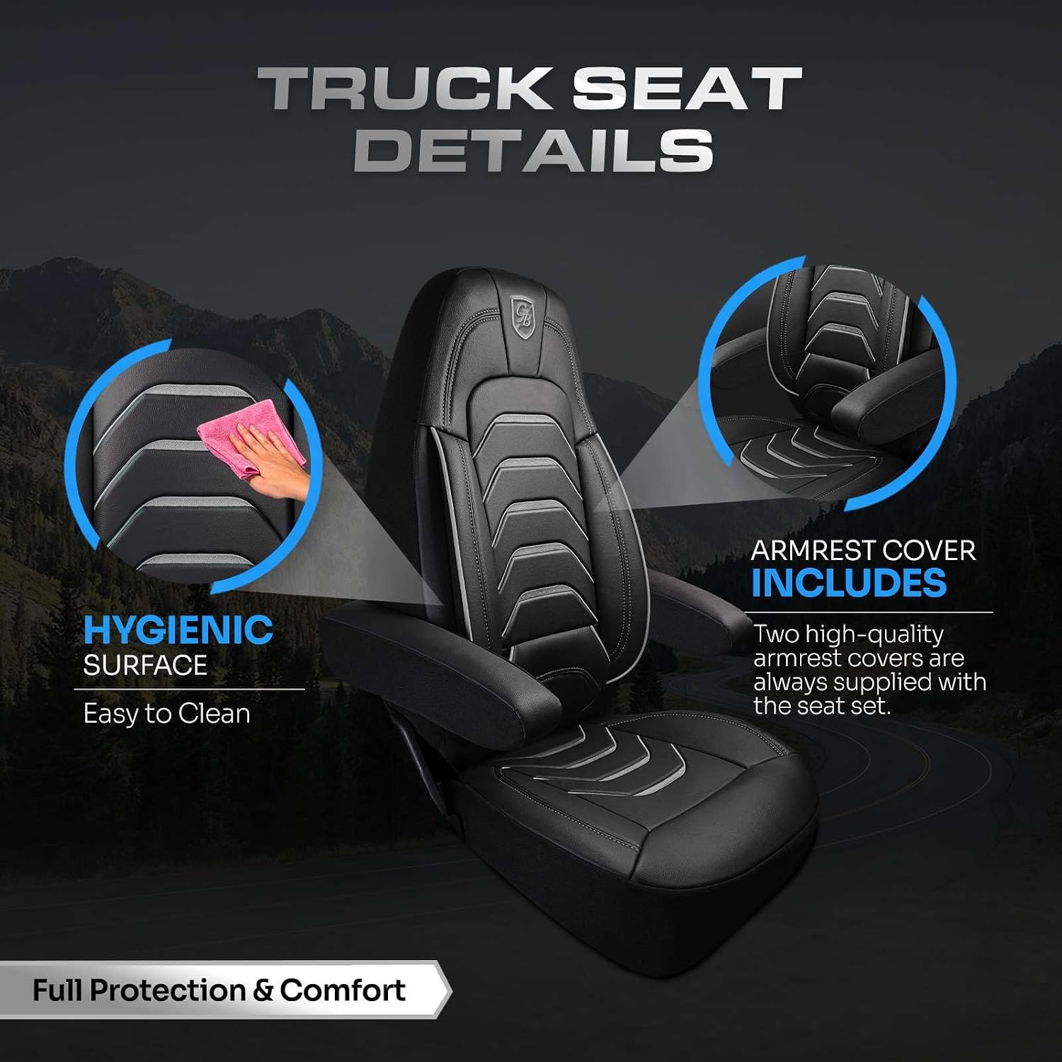 Custom Fit Truck Seat Cover for Peterbilt 579, 567, Premium Vinyl Fabric, Includes Armrest Covers and Assebly Tool