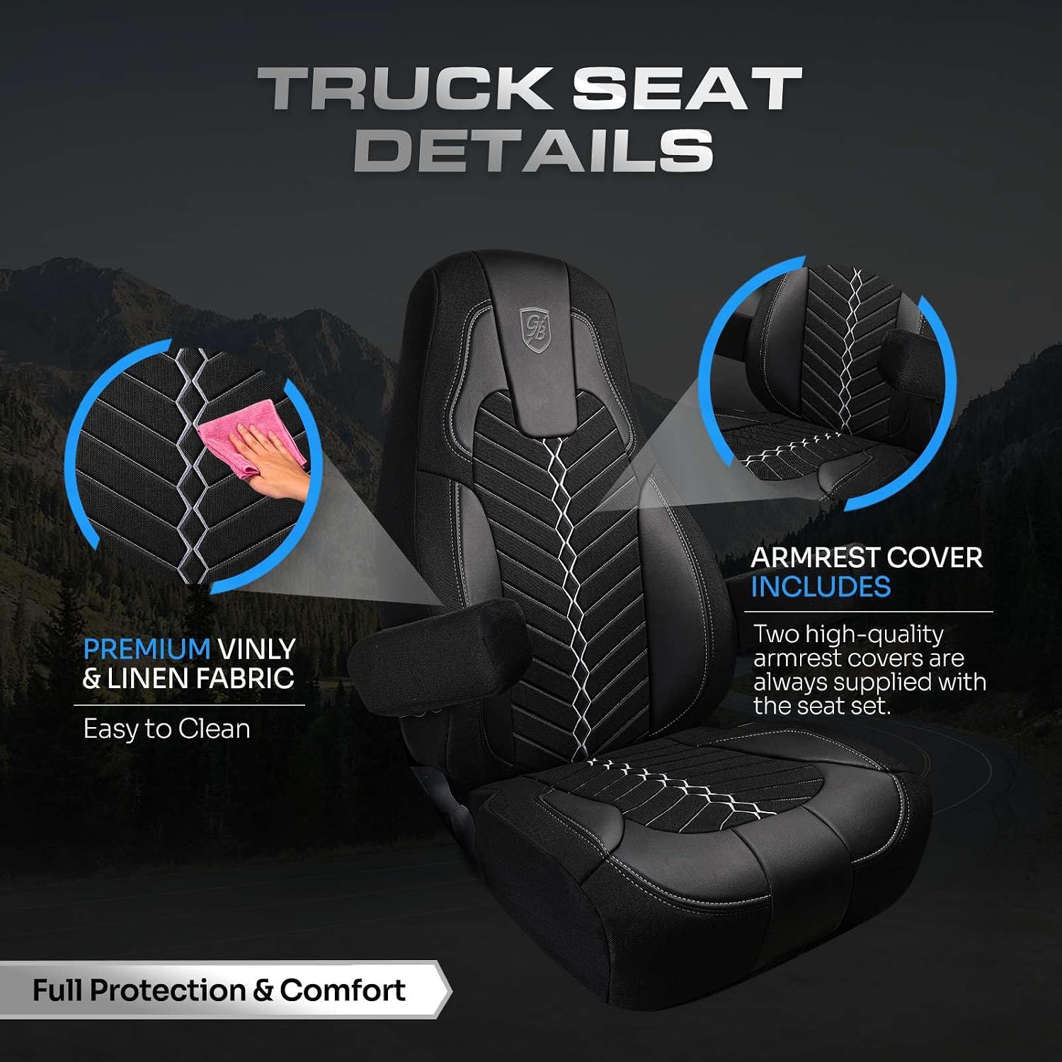 Custom Fit Truck Seat Cover for Cascadia 33”, Linen Fabric, Includes Armrest Covers and Assebly Tool