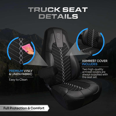 Custom Fit Truck Seat Cover for Cascadia 33”, Linen Fabric, Includes Armrest Covers and Assebly Tool