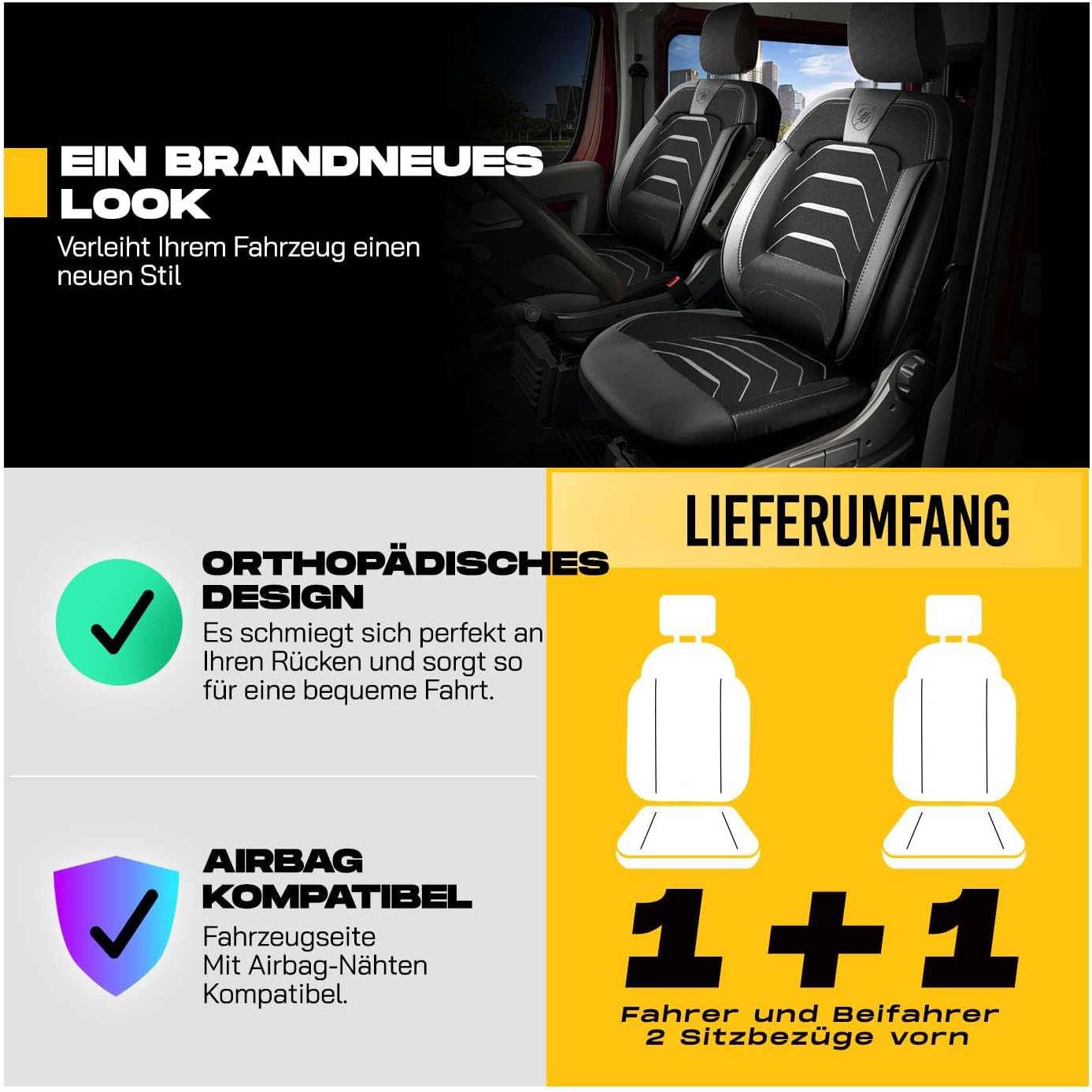 Autositzbezüge Universal 1+1 für FIAT Ducato (2014-2026), Leinen