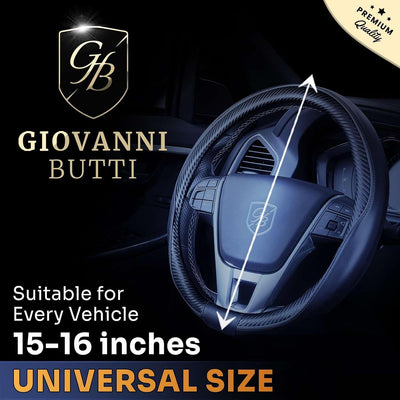 P118 Car Steering Wheel Cover, Breathable Premium Leather & Carbon Design, Anti-Slip, Universal Fit 14.5-15 inches