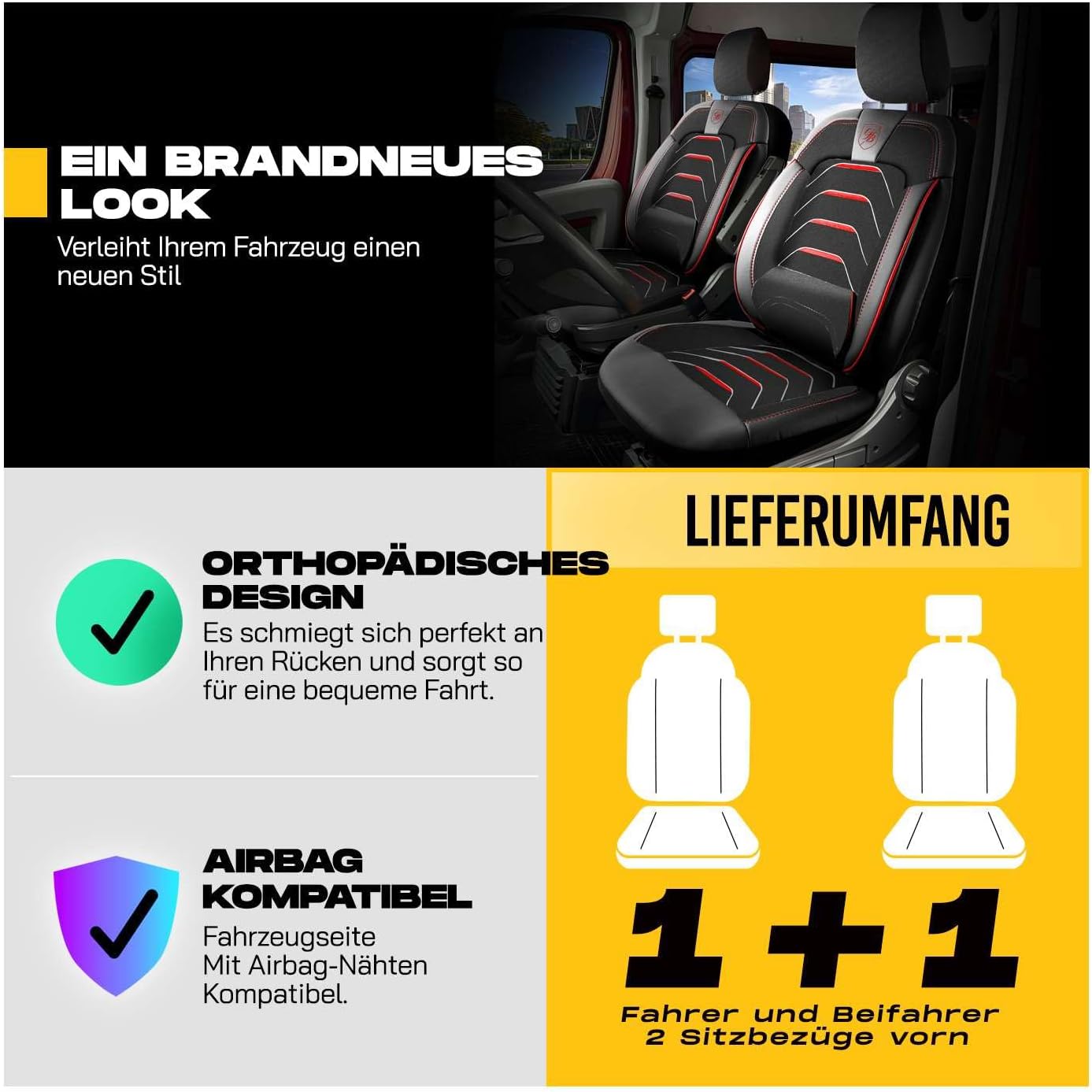 Autositzbezüge Universal 1+1 für FIAT Ducato (2014-2026), Leinen