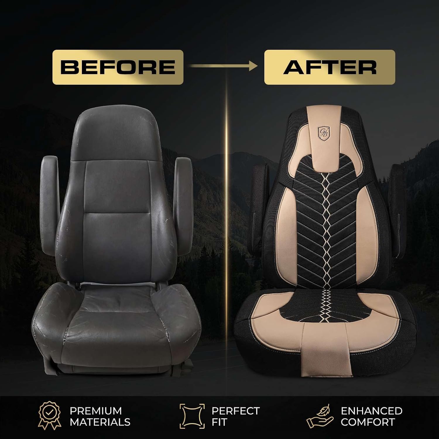 Custom Fit Truck Seat Cover for Cascadia 33”, Linen Fabric, Includes Armrest Covers and Assebly Tool