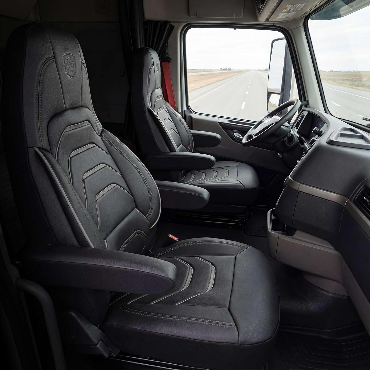 Custom Fit Truck Seat Cover for Volvo VNL 300 400 740 760 860 & VNR 300 400 640 660 (2019-2025), Vinyl Fabric, Includes Armrest Covers and Assebly Tool