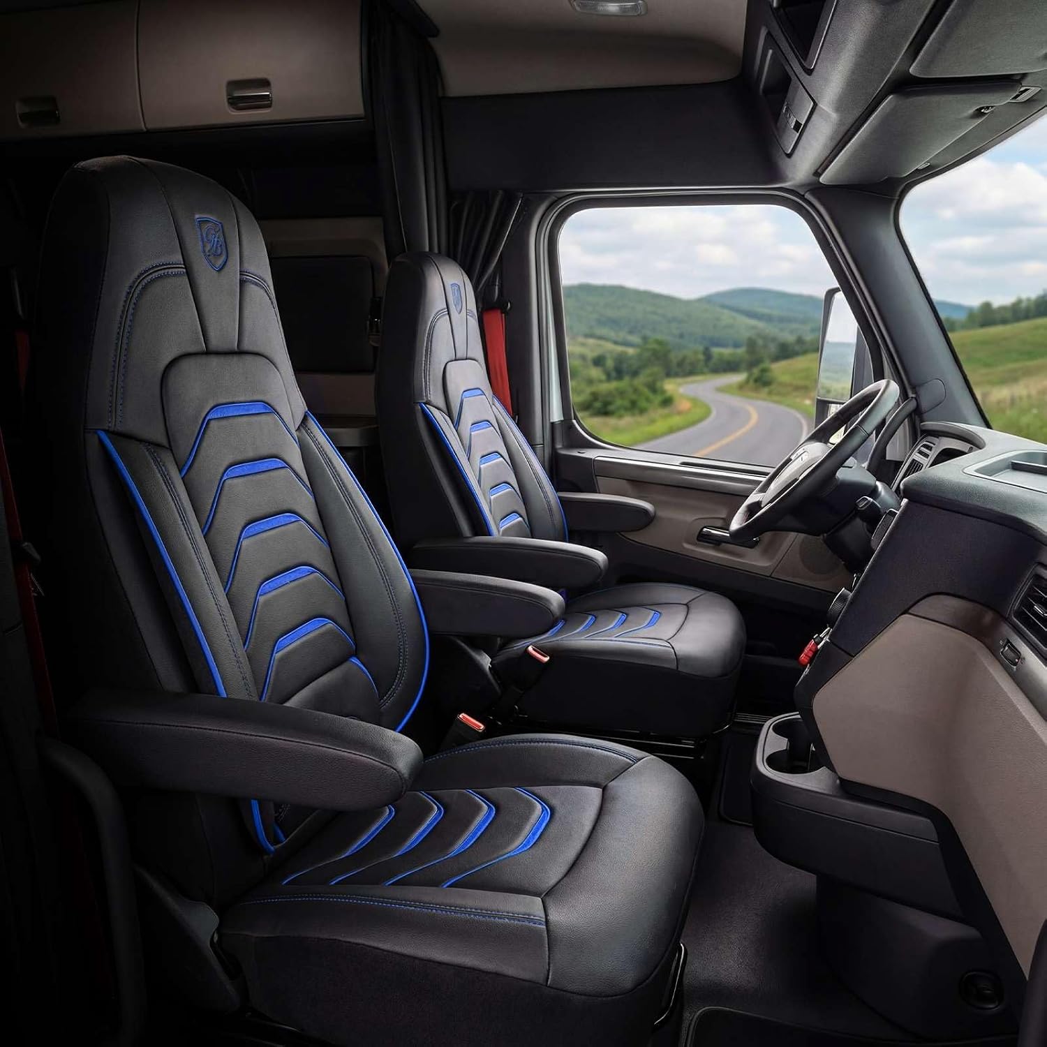 Custom Fit Truck Seat Cover for Cascadia 33”, Premium Vinyl Fabric, Includes Armrest Covers and Assebly Tool