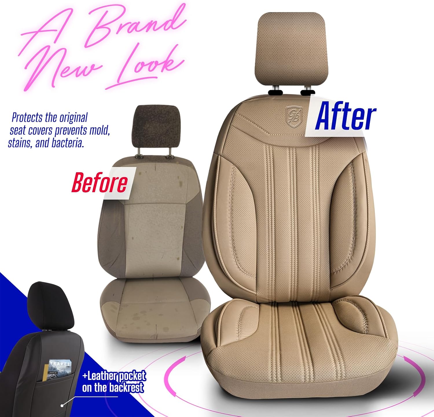 Premium Car Seat Covers Front Seat, Nappa Leather Car Seat Cover for SUV, Cars, Most Pickups, Car Seat Protector, Car Seat Covers Front Seats